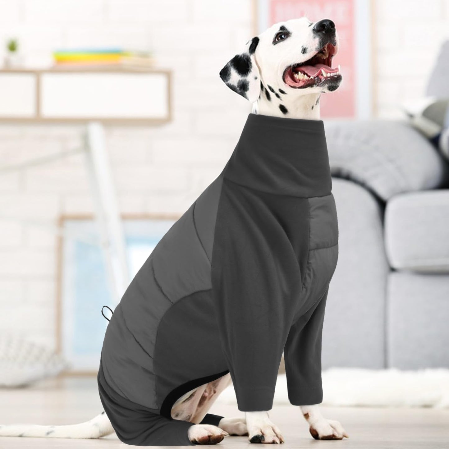 BRKURLEG Full Body Dog Winter Coat Warm Fleece Pullover Pajamas, Four Legs Covered Windproof Dog Jacket for Small to Large Dogs, Turtleneck Dogs Snowsuit, Pet Cold Weather Clothes, Grey M