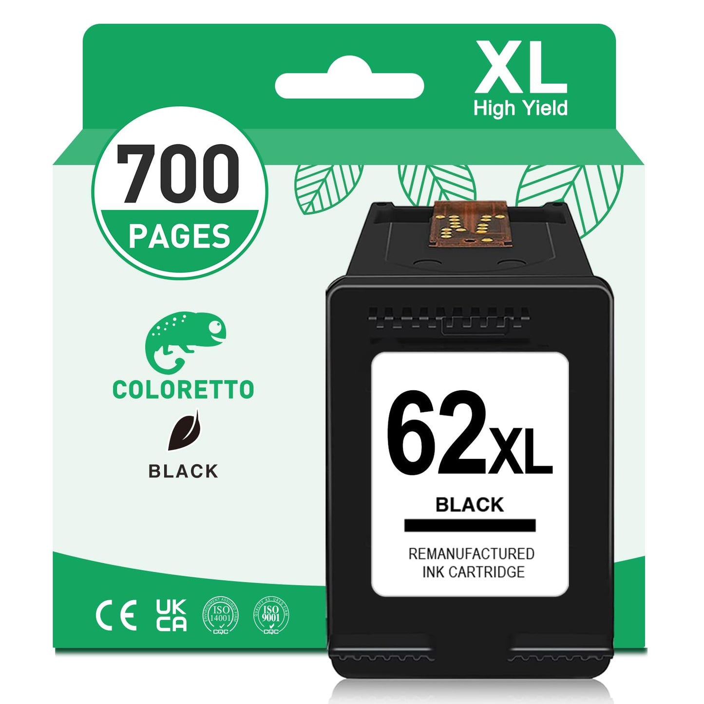 COLORETTO 62XL Black Ink for HP Envy 7640 Printer Ink Cartridges 5660 5640 5540 5542 5543 5546 5549 5643 OfficeJet 200 250 5740 5742 5746 8040 Printer Remanufactured hp 62xl Ink Cartridge Black 1-Pack