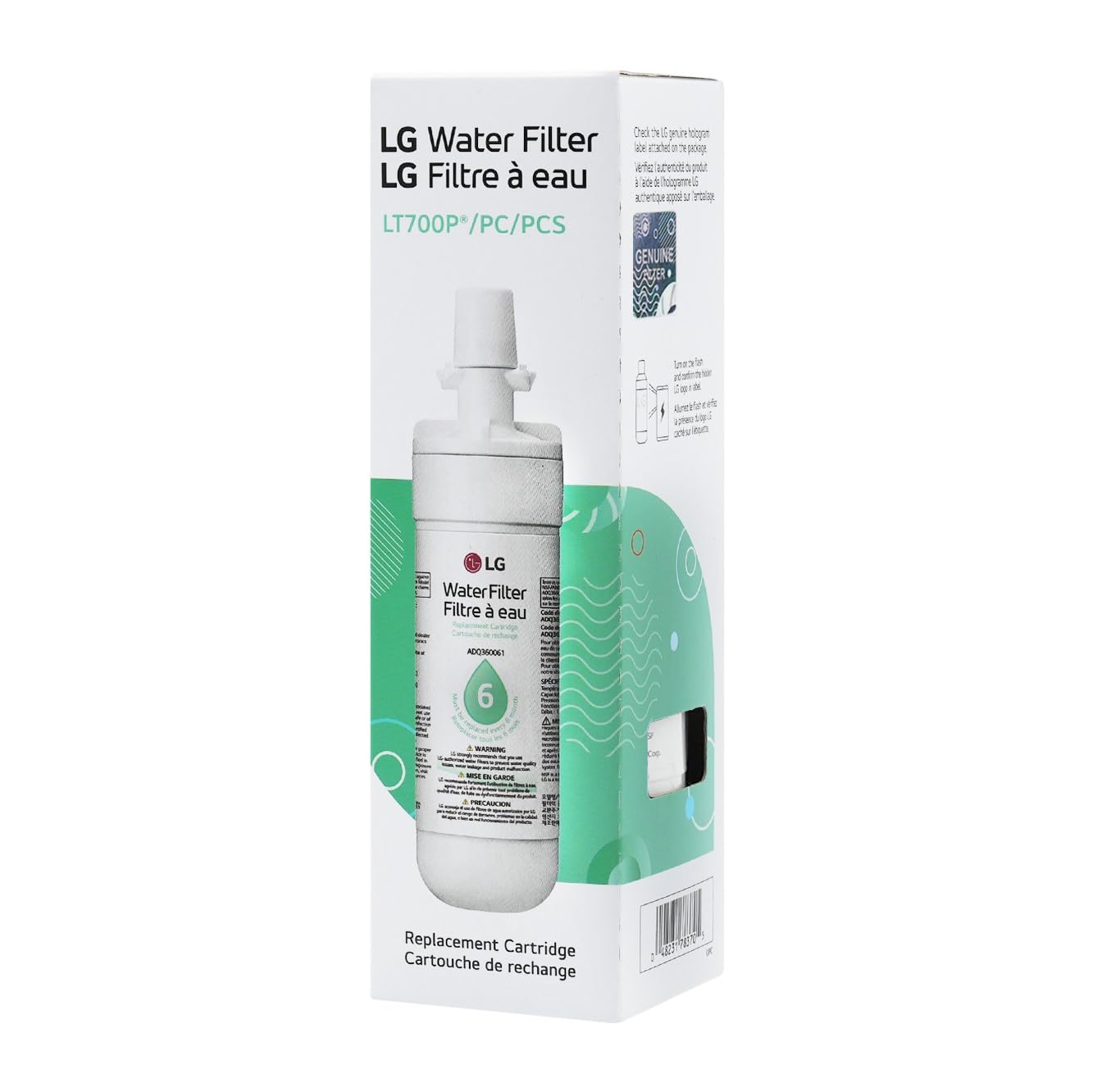 LG LT700P Genuine Replacement Refrigerator Water Filter, 1-Pack (LT700P/PC/PCS) by LG Canada White