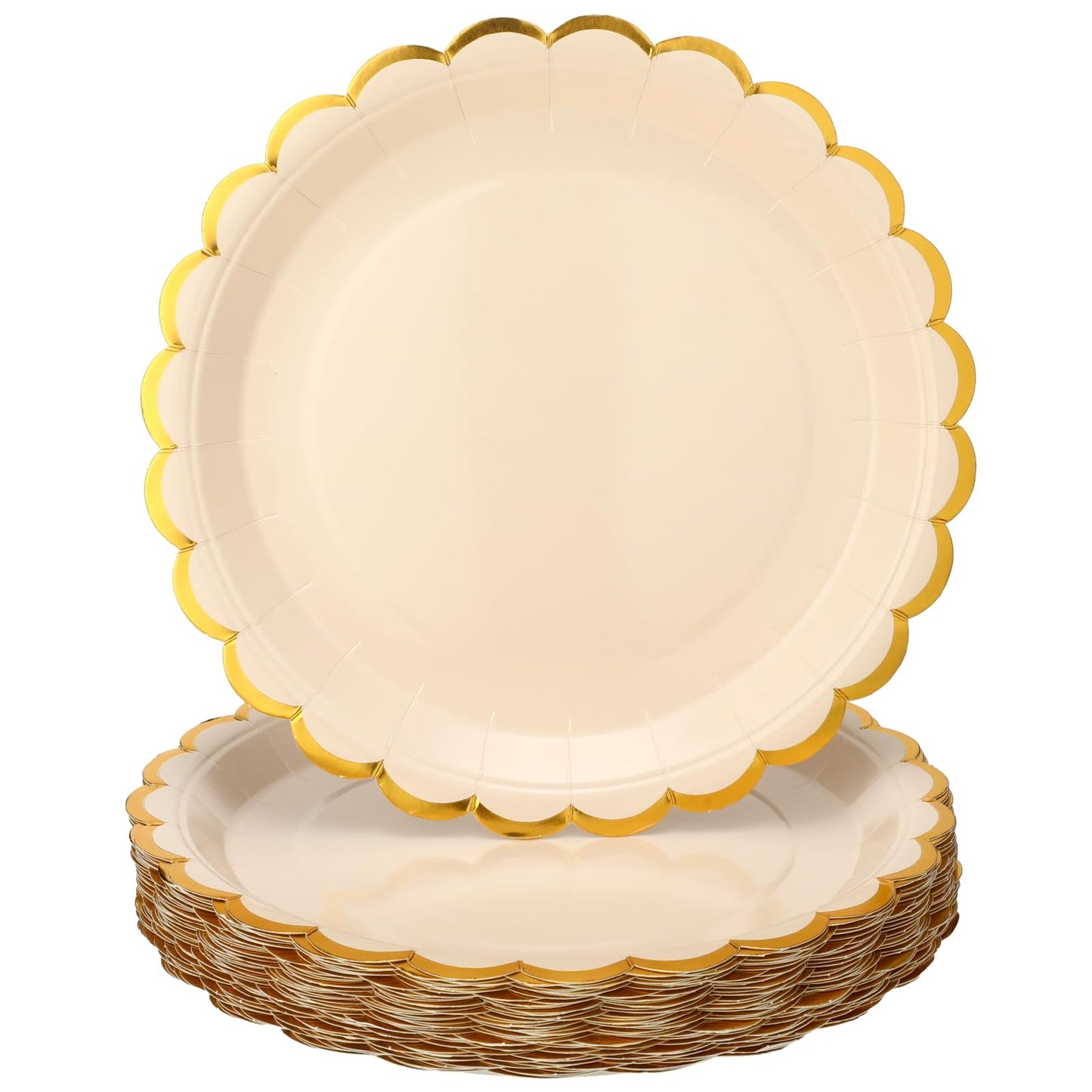 Maxcheck 50 Pcs White Gold Scalloped Paper Plates with Gold Foil 9 Inches Disposable Paper Party Plates for Cake Dessert Birthday Baby Shower Wedding Tea Party Supplies