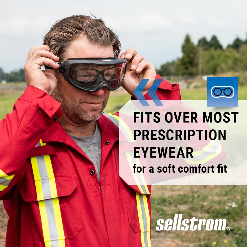 Sellstrom Odyssey II Wildland Fire Safety Goggles - Anti-Fog, Anti-Scratch Eye Protection Goggles for Men & Women - FR Strap, fits Over Glasses, ANSI Z87.1