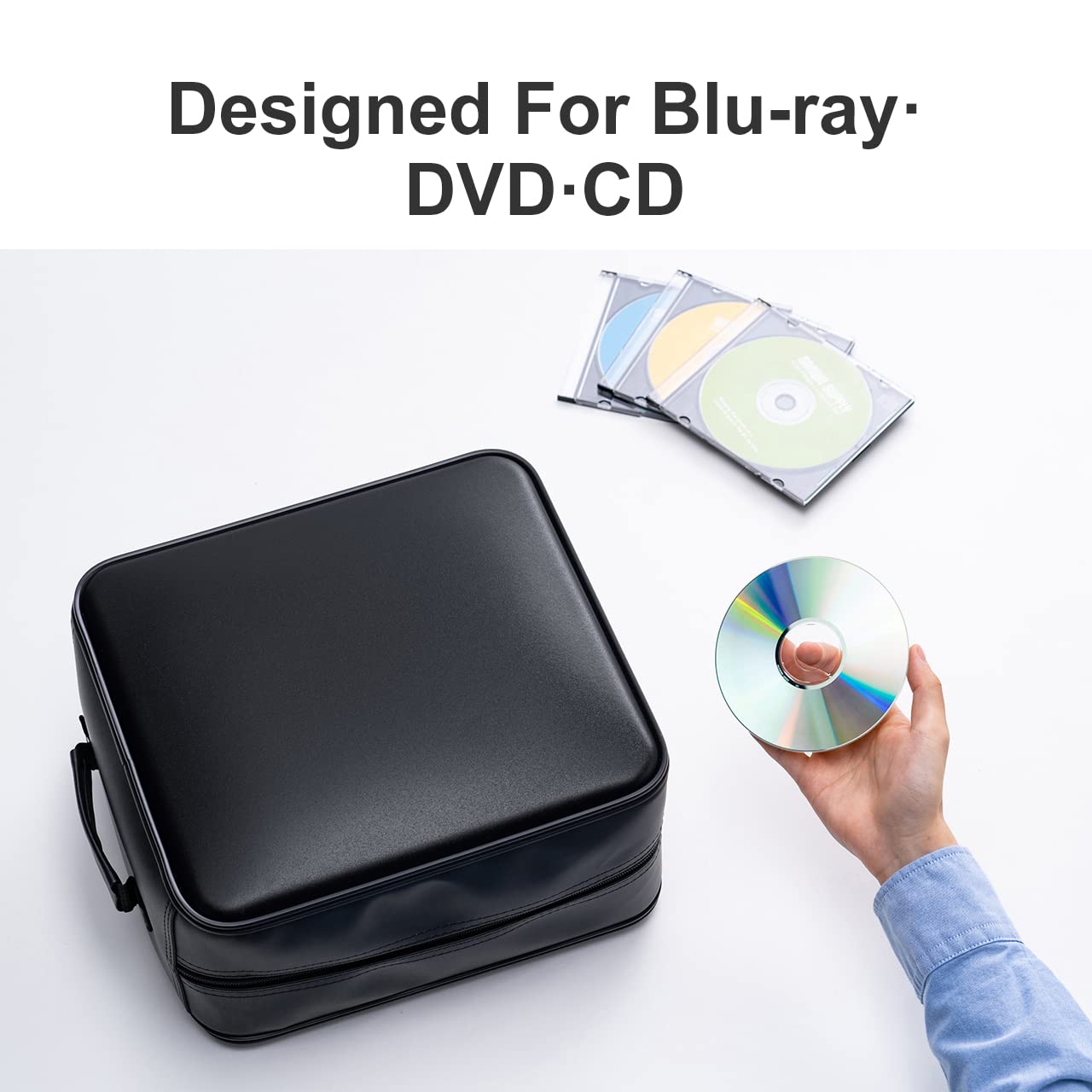 SANWA CD Case, 320 Capacity Blue-ray DVD Storage Holder, PU Leather Game Disc CD Wallet Organizer Bag, Portable Media Storage Cases for Car, Home, Travel, Office, Black (Japan Brand)