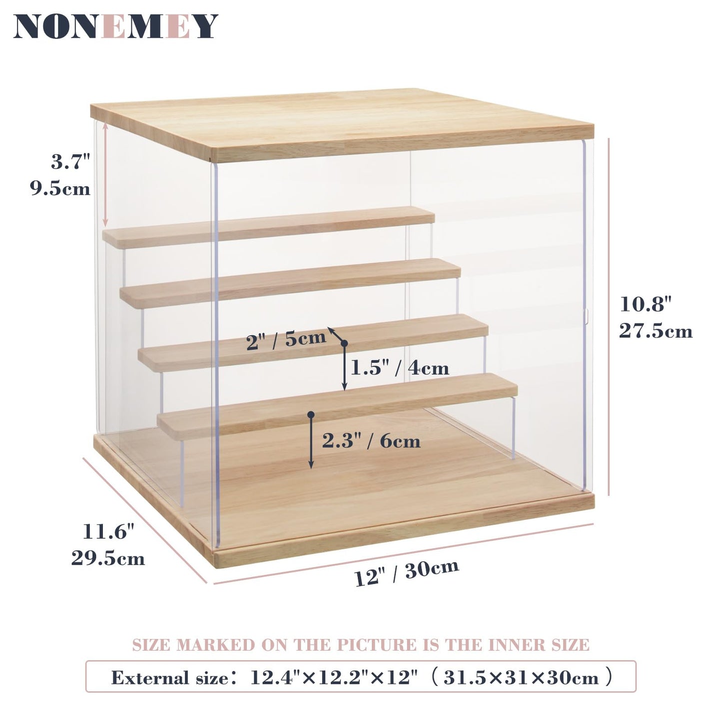 NONEMEY Clear Acrylic Display Case Stand with LED Light 2/3/4/5 Tier Storage Box Showcase Dustproof Organizer Box for Collectibles