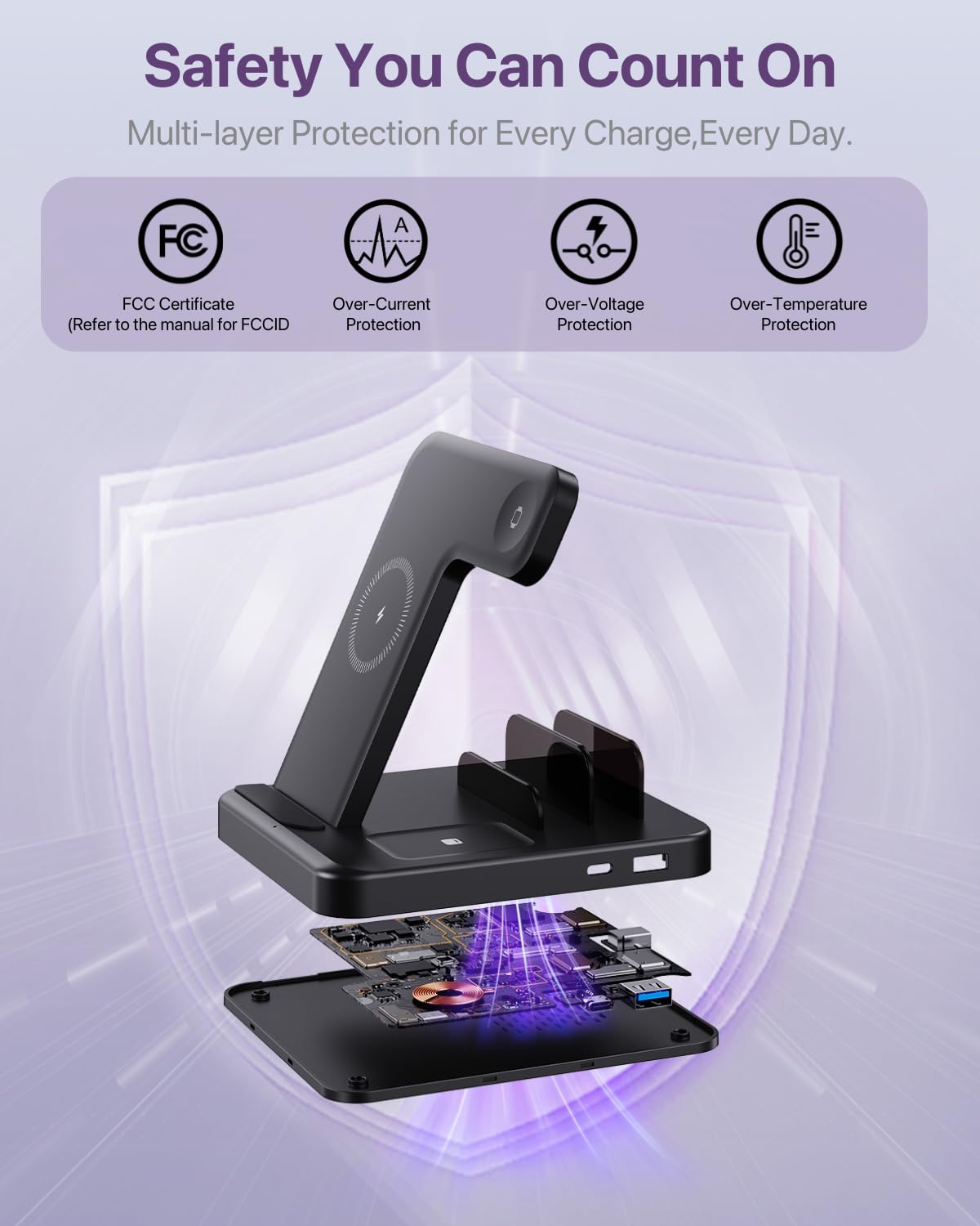 Caxdon Multiple Devices Charging Station, 5-in-1 Charging Station for iPhone 17 Pro Max/Pro/16/15/14/13/12, iPad Pro/Air/Mini, Apple Watch and Airpods,Wireless Charging Dock(G805, Black)