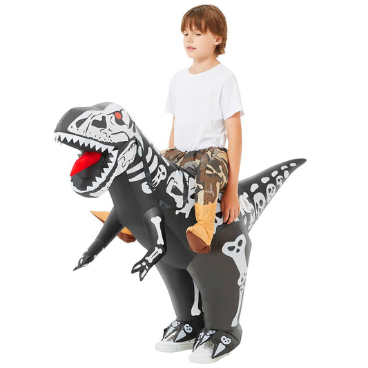 COMIN Inflatable Dinosaur Costume Kids Ride-on Inflatables Blow Up Dino Costume Skeleton Funny Dress for Halloween Party