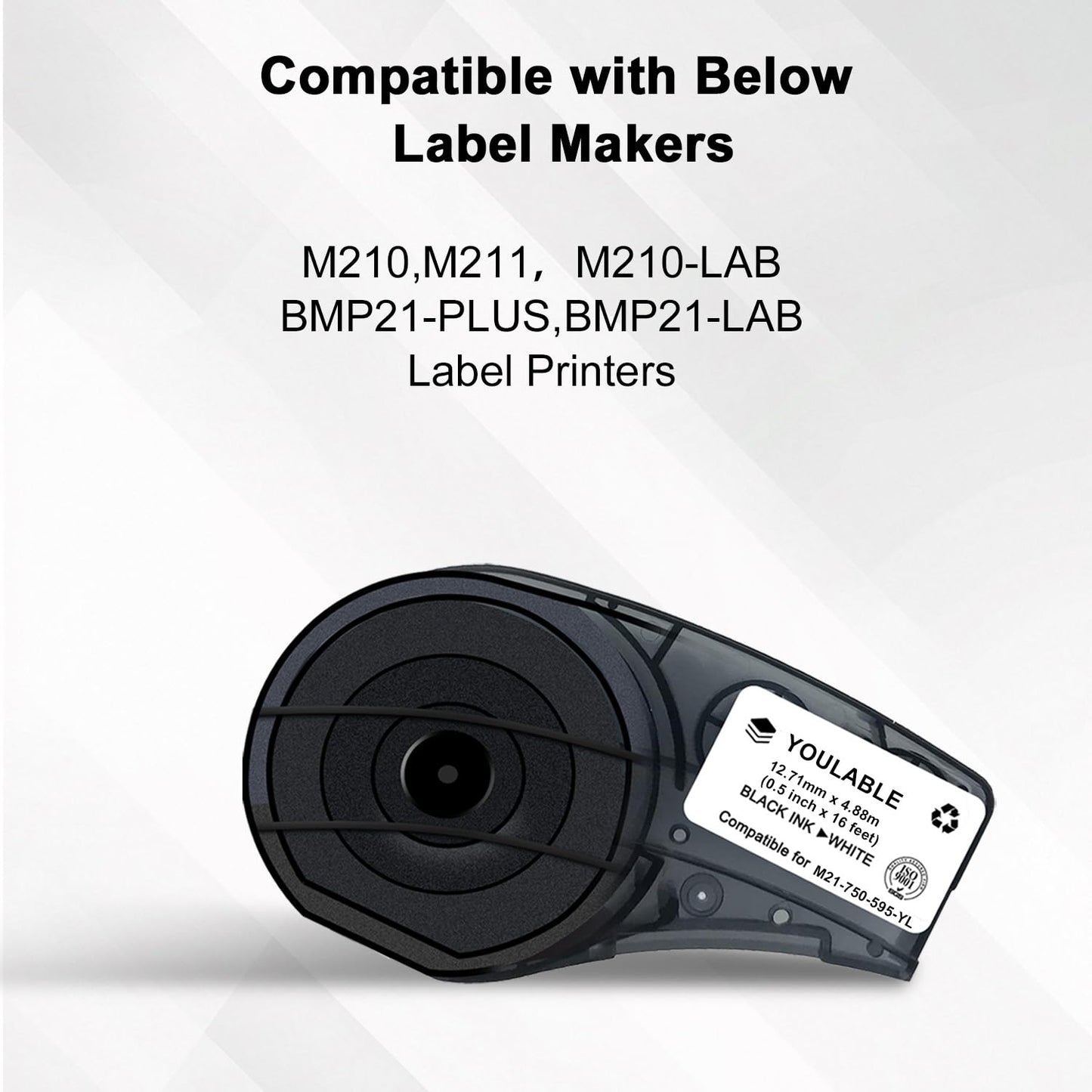 M21-750-595-WT Compatible for (M21-750-595-WT) All-Weather Vinyl Label for Indoor/Outdoor ID, Black on White- for M210, M210-LAB, M211, BMP21-PLUS and BMP21-LAB Printers, 0.75" W 21" L (3 Pack) ﻿