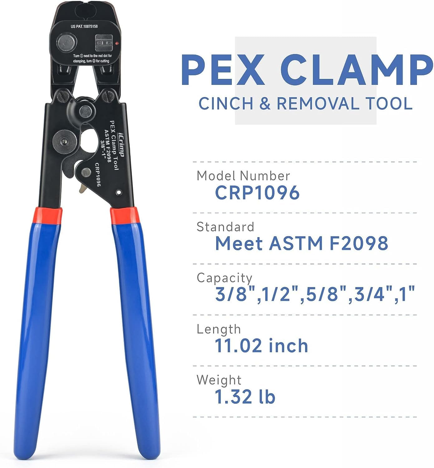 iCrimp Ratchet PEX Cinch Tool with Removing Function for 3/8-in, 1/2-in, 3/4-in, 1-in PEX Stainless Steel Clamp, with 20PCS 1/2-inch and 10PCS 3/4-inch PEX Clamps and Pipe Cutter- All in One