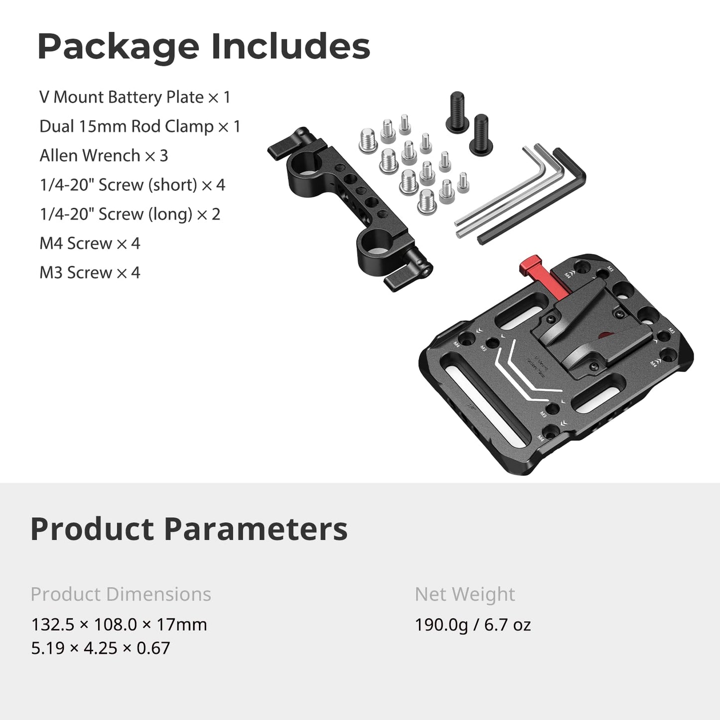 SMALLRIG V Mount Battery Plate, V-Lock Battery Plate with Dual 15mm Rod Clamp, 1/4"-20 & 3/8"-16 Threaded Holes V Mount Battery VB99 SE / VB99 / VB99 Pro, for Neewer PS099E