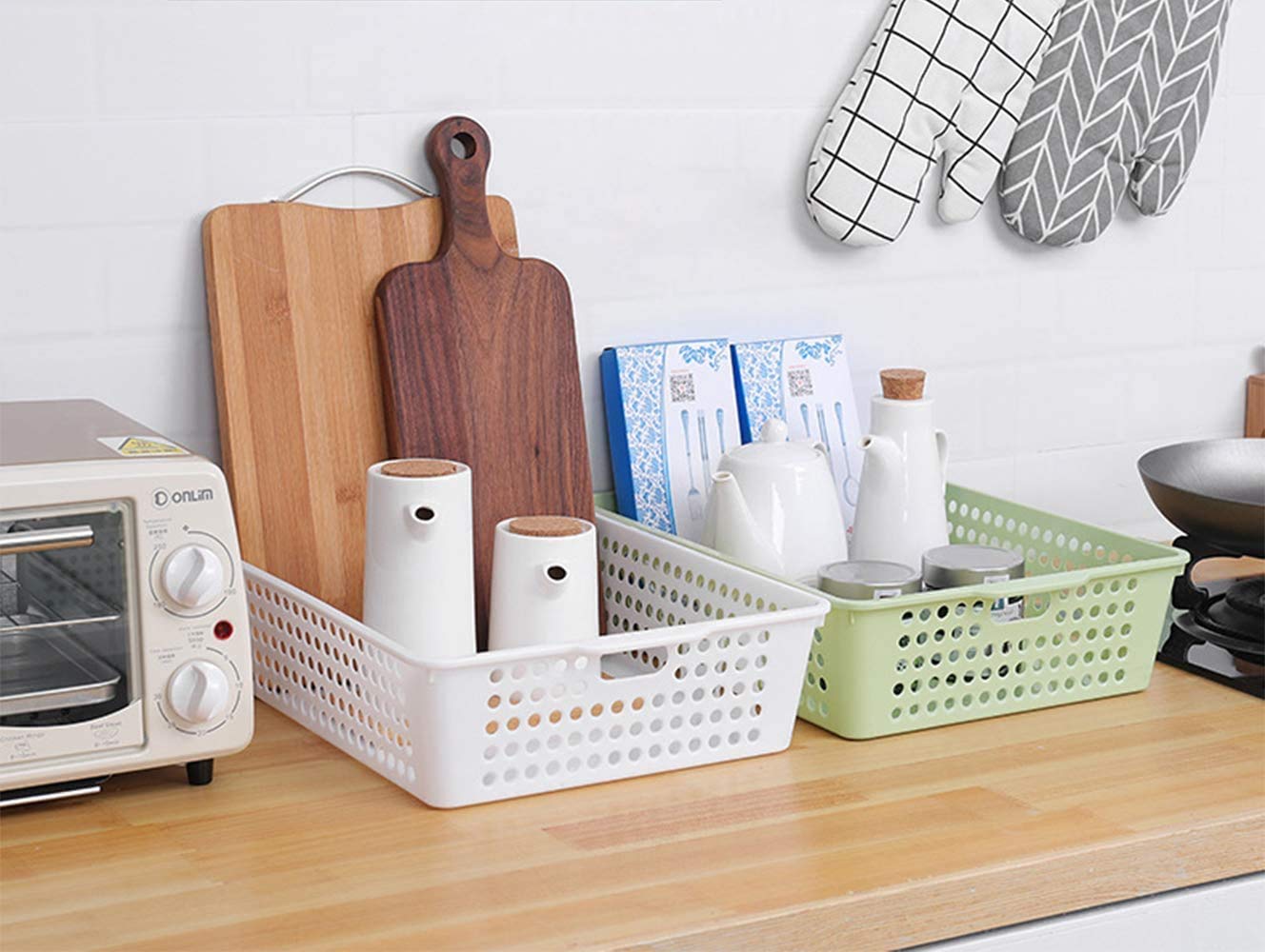 Lawei 8 Pack Paper Organizer Baskets - Plastic Oraganizer Baskets Colorful Plastic Bins with Handles, Classroom Office File Holders for Home Kitchen Office School