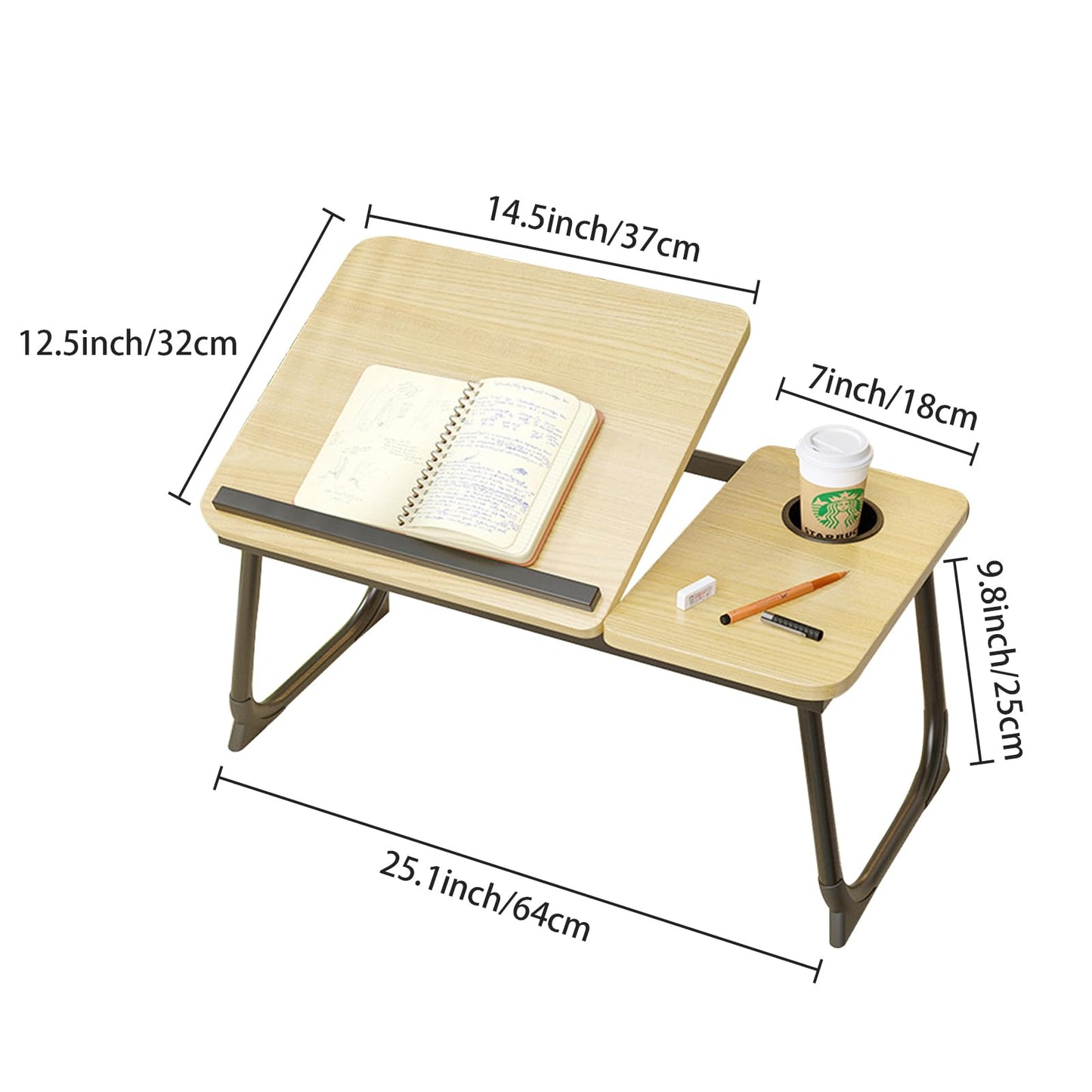 Laptop Desk for Bed, Adjustable Laptop Stand with 5 Adjustable Angles, Portable Lap Tray Table with Cup Holder, Laptop Bed Desk Tray for Working Writing Reading