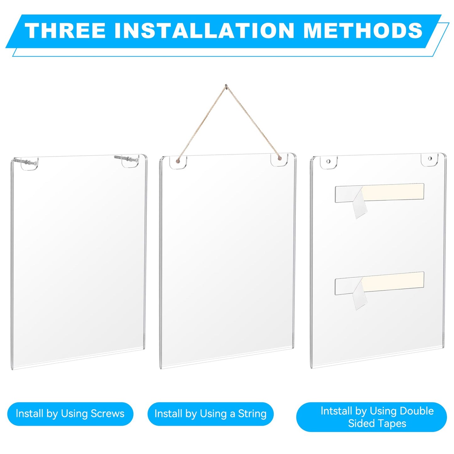 EHWINE 8 Pack 8.5x11 Wall Mount Acrylic Sign Holder, Acrylic Wall Sign Photo Menu Flyer Display Holder, Plastic Clear Picture Adhesive Frames for Business Store (Provide Mounting Screws)