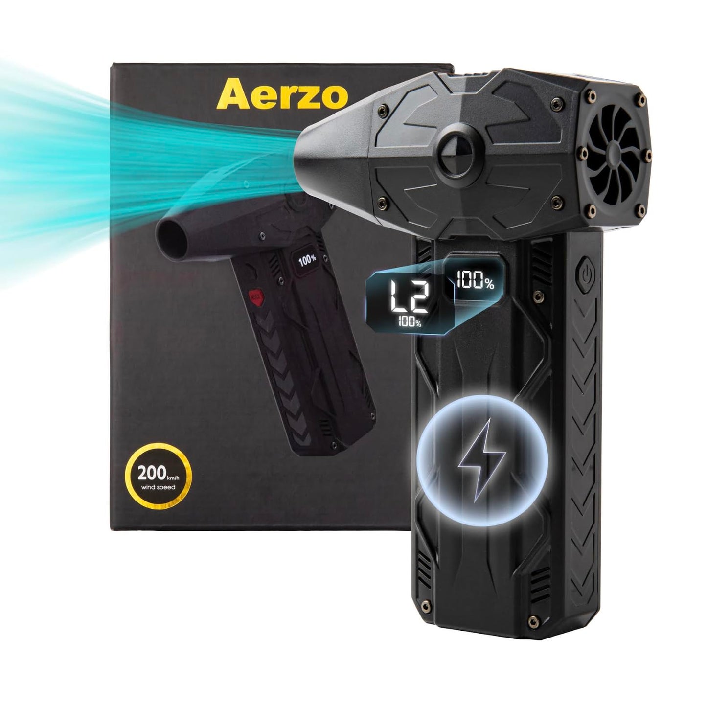 Aerzo Compressed 350,000 RPM, 200KM Wind Speed, Electric Air Duster, Digital Display, 8000mAh Battery - Cordless Air Blower, 4 Adjustable Speeds, Rechargeable for Keyboard, PC, Car, Home Cleaning