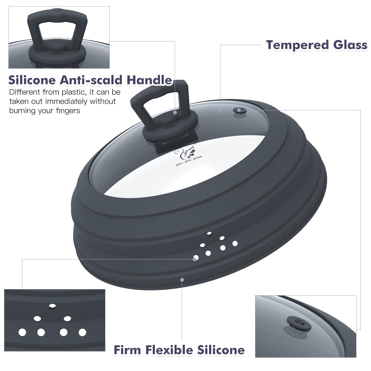 Microwave Vented Glass Splatter Guard Lid Splatter Guard Cover with Silicone Collapsible Food Saver as 10.8" Plate for 6.2" Plates 10" for 6.1" Plates and Bowls
