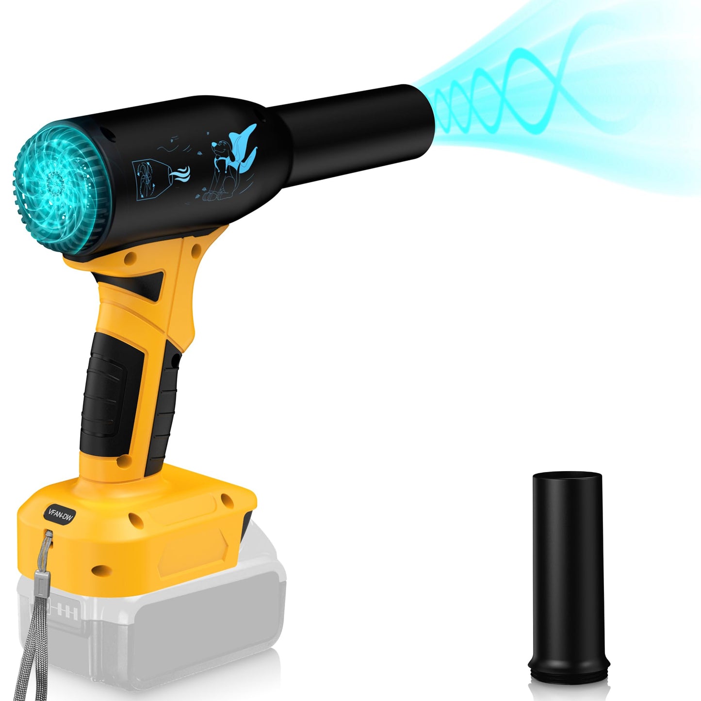 YNDZ 500W High Power Jet Dry Blower Compatible with DeWalt 20V Battery, 400G Wind Pressure 3-Speed Cordless Compressed Air Duster with 2 Nozzles for Car Drying Keyboard Cleaning