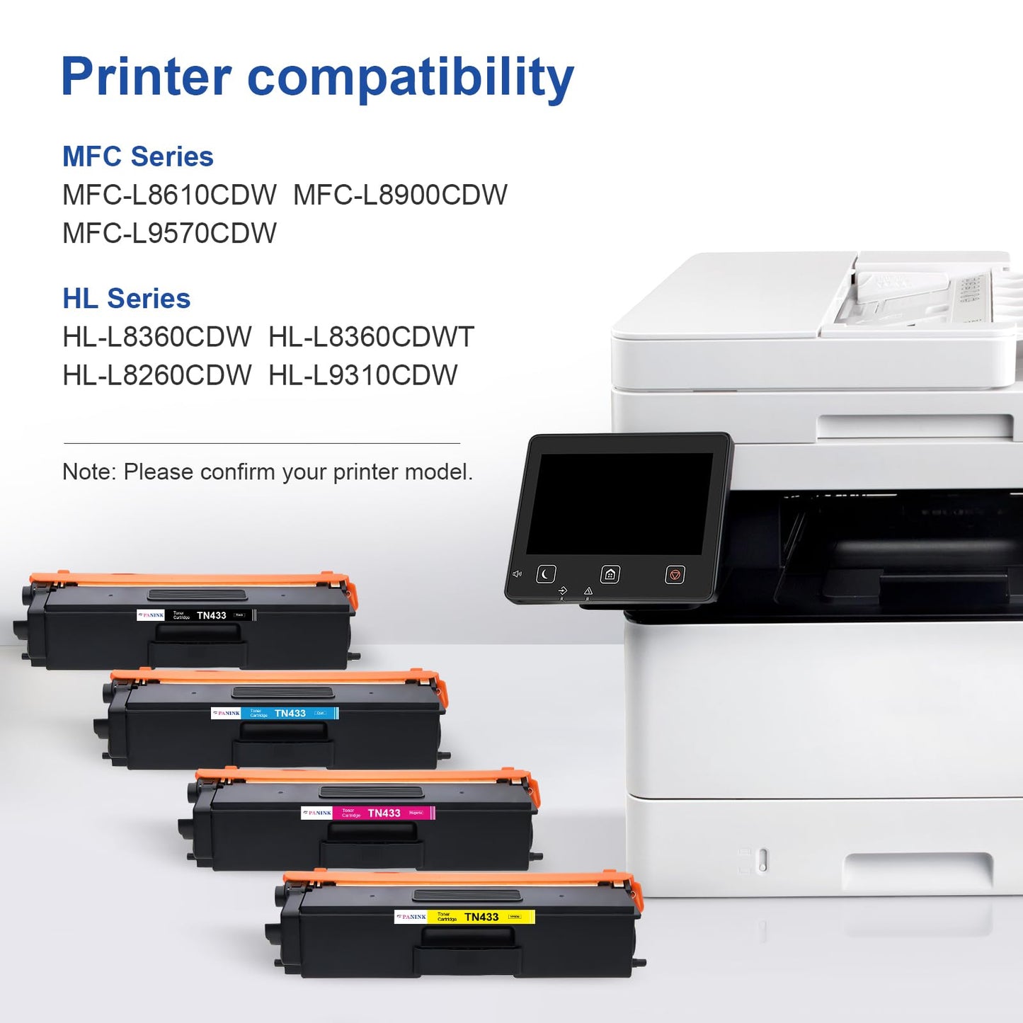 PANINK TN433 Compatible Toner Cartridge Replacement for Brother TN433 TN431 TN-433 TN-431 Toner Cartridge 4 Pack for Brother HL-L8260CDW HL-L8360CDW MFC-L8610CDW MFC-L8900CDW HL-L9310CDW Printer