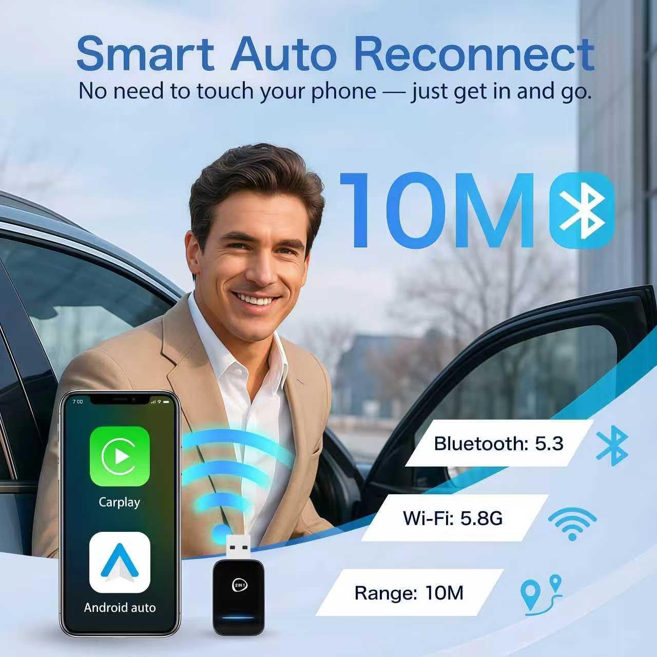 ORYHN 2-in-1 Wireless CarPlay & Android Auto Adapter, Mini USB Plug and Play Dongle, Converts Wired to Wireless with Fast Auto-Connect, for iPhone iOS 10+ and Android Auto Cars