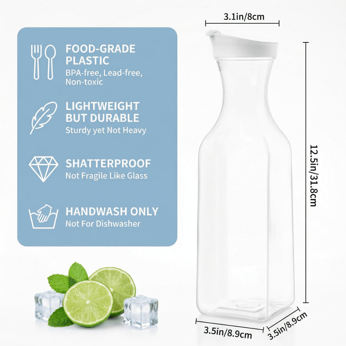 YOUEON 8 Pack 50 Oz Plastic Water Pitcher with Flip Top Lid, Clear Juice Pitcher, Juice Carafe, Plastic Pitchers Bulk for Water, Iced Tea, Soda, Lemonade