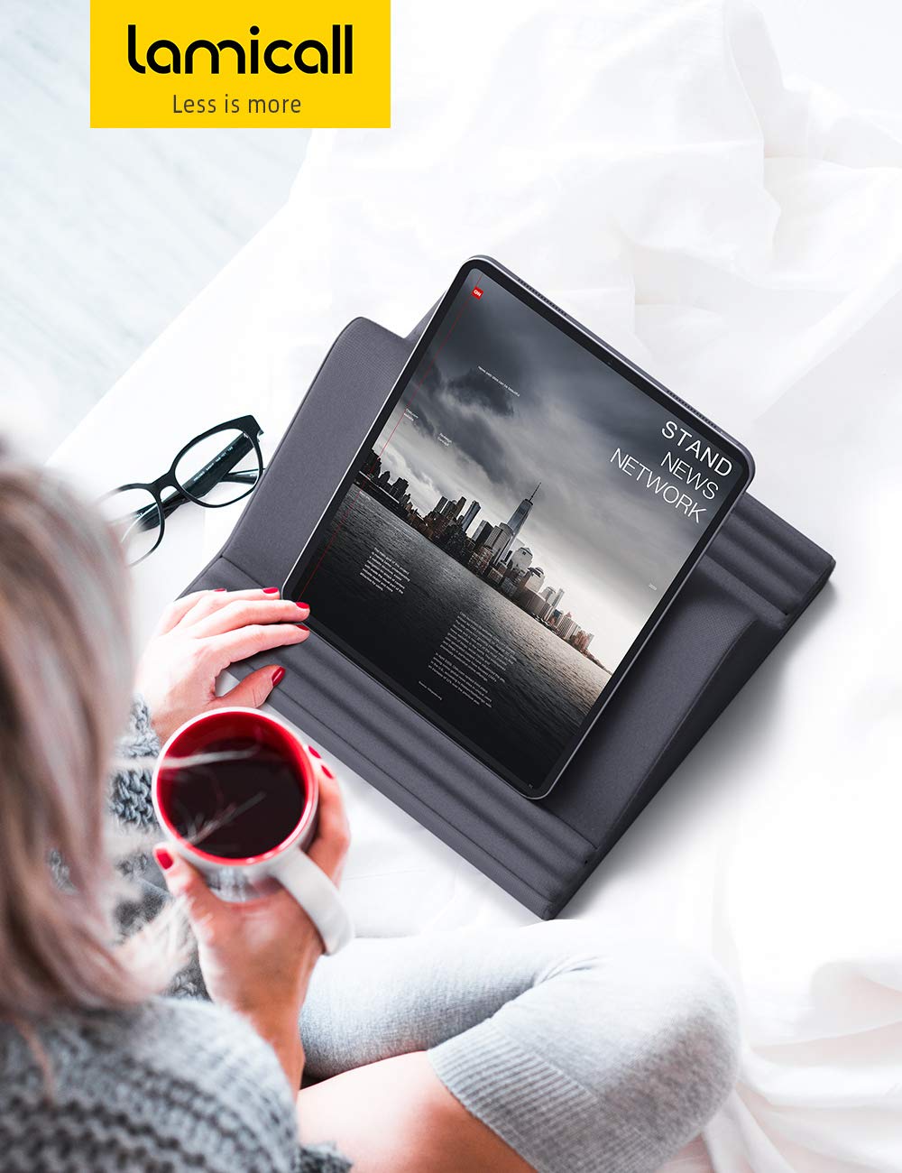 Lamicall Pillow Pad, Tablet Pillow Stand Holder : Multi-Angle Tablet Stand for Bed Sofa, Compatible with iPad Pro 9.7, 10.5, 12.9 Air Mini 6 5 4 3 2, Kindle, Nexus, Samsung Tabs, E-Reader - Dark Gray