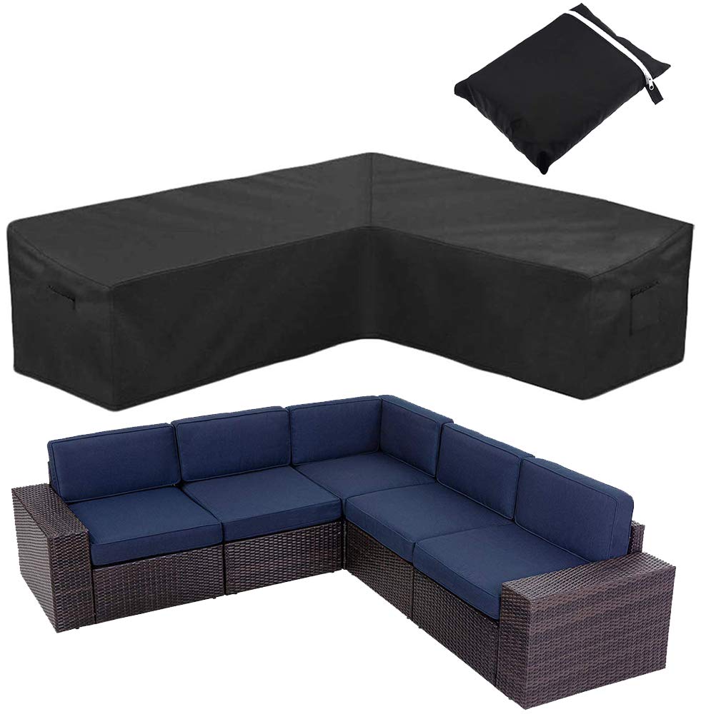 Patio Rattan Corner Sofa Covers UCARE Waterproof 420D Fabric L Shaped Garden Furniture Sectional Couch Protector Cover for Outdoor Indoor Veranda with Handle (V-Shape (270x270cm/ 106x106in))