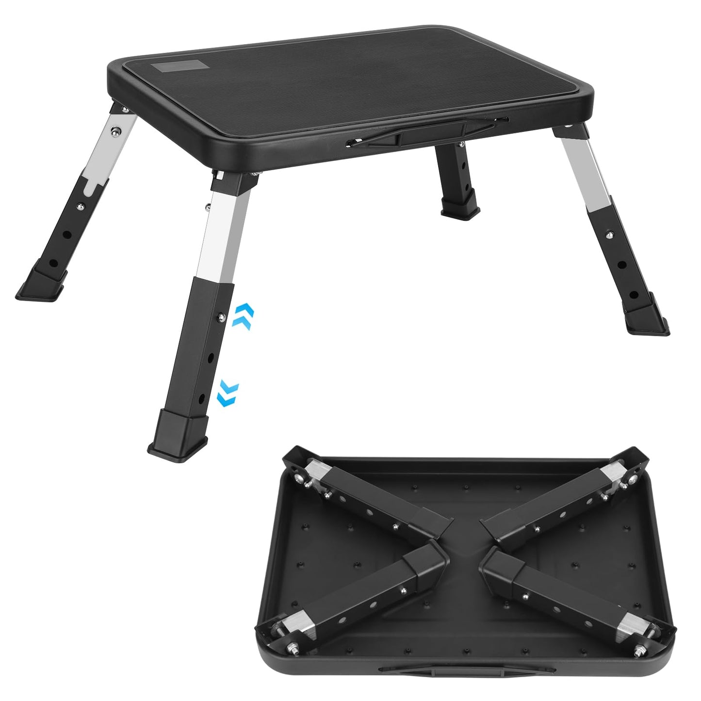 One Step Stool for Adults Folding and Height Adjustable with Non-Slip Rubber Stepping Surface and Portable Handle, RV Steps Stool 330LBS Capacity for Kitchen, Office, Home (Black)