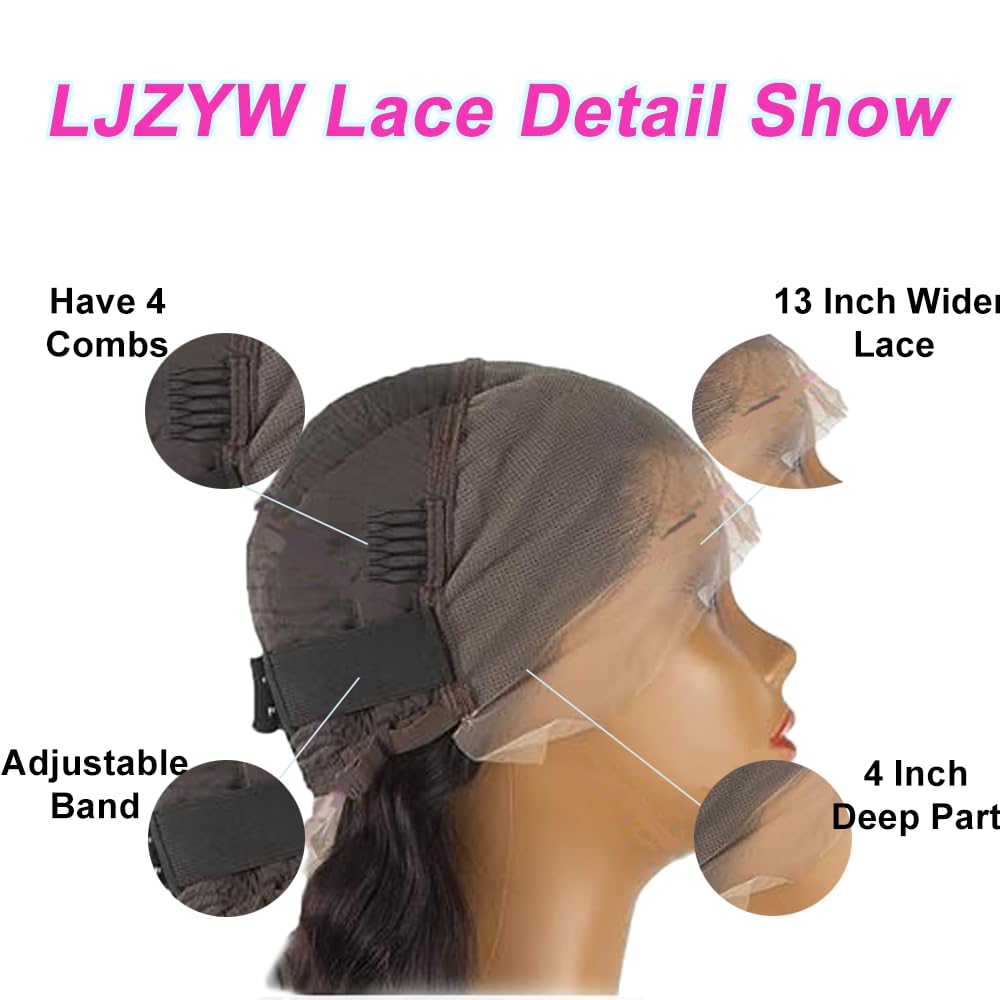 26 Inch Curly Lace Front Wig Human Hair 180% Density 13x4 Middle Brown Lace Frontal Deep Wave Wig for Black Women Natural Color Wet and Wavy Wig with Baby Hair