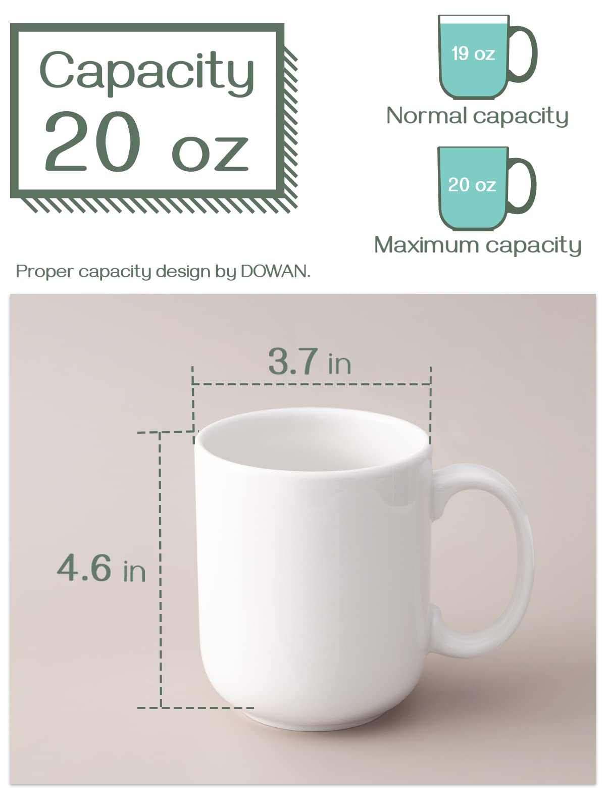 DOWAN 20 Oz Coffee Mugs with Large Handle, Ceramic Large White Mugs, Set of 6 White Coffee Mugs, Large Cup for Coffee, Tea, Hot Cocoa, Appreciation Father's Day Gifts, Dishwasher and Microwave Safe