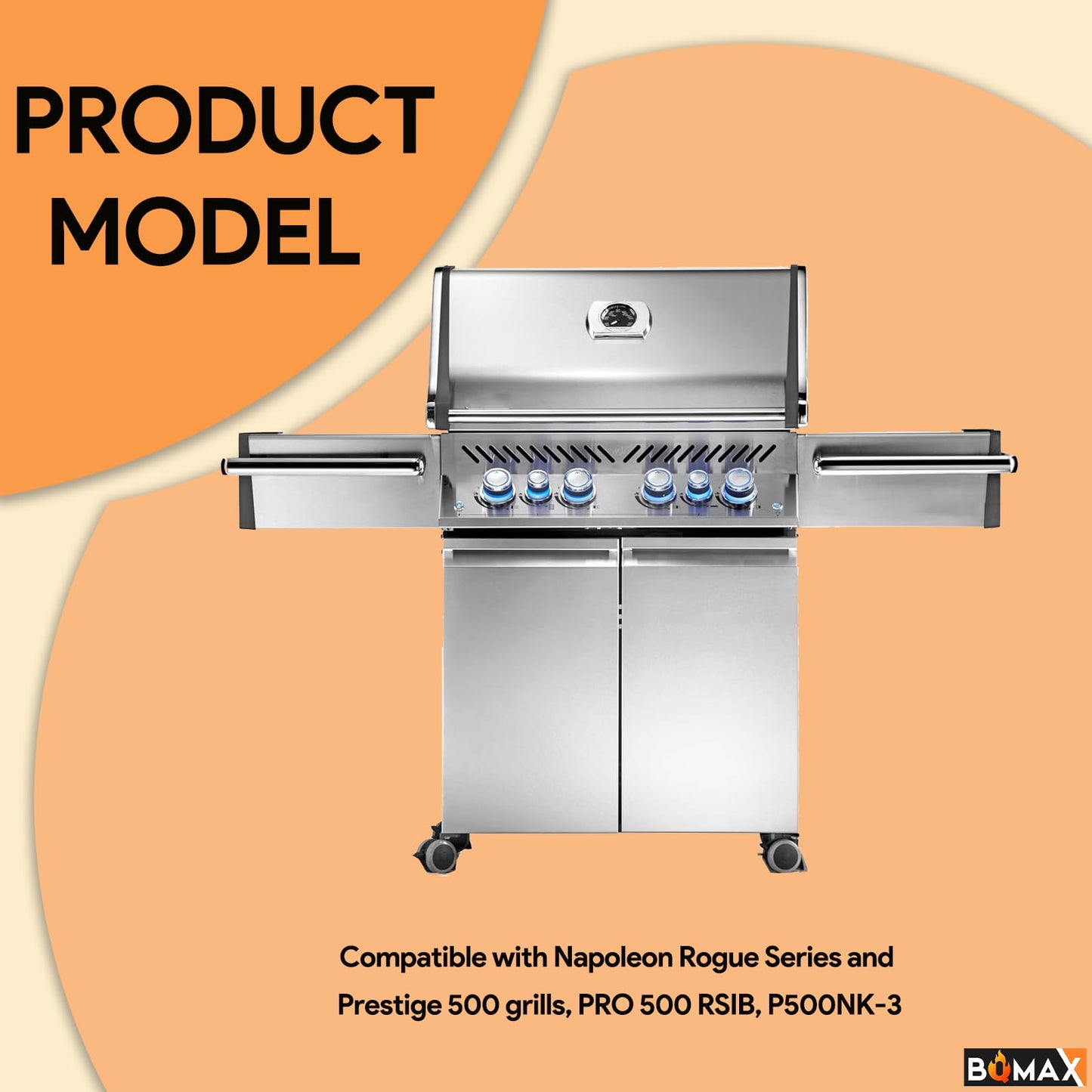 BQMAX Replacemrnt Parts for Napoleon Grill Rogue Series and Prestige 500, 7-Pack Heat Plates & 4-Pack Tube Burners, Stainless Steel Heat Sheild Plate, Heat Tents, BBQ Grill Burner