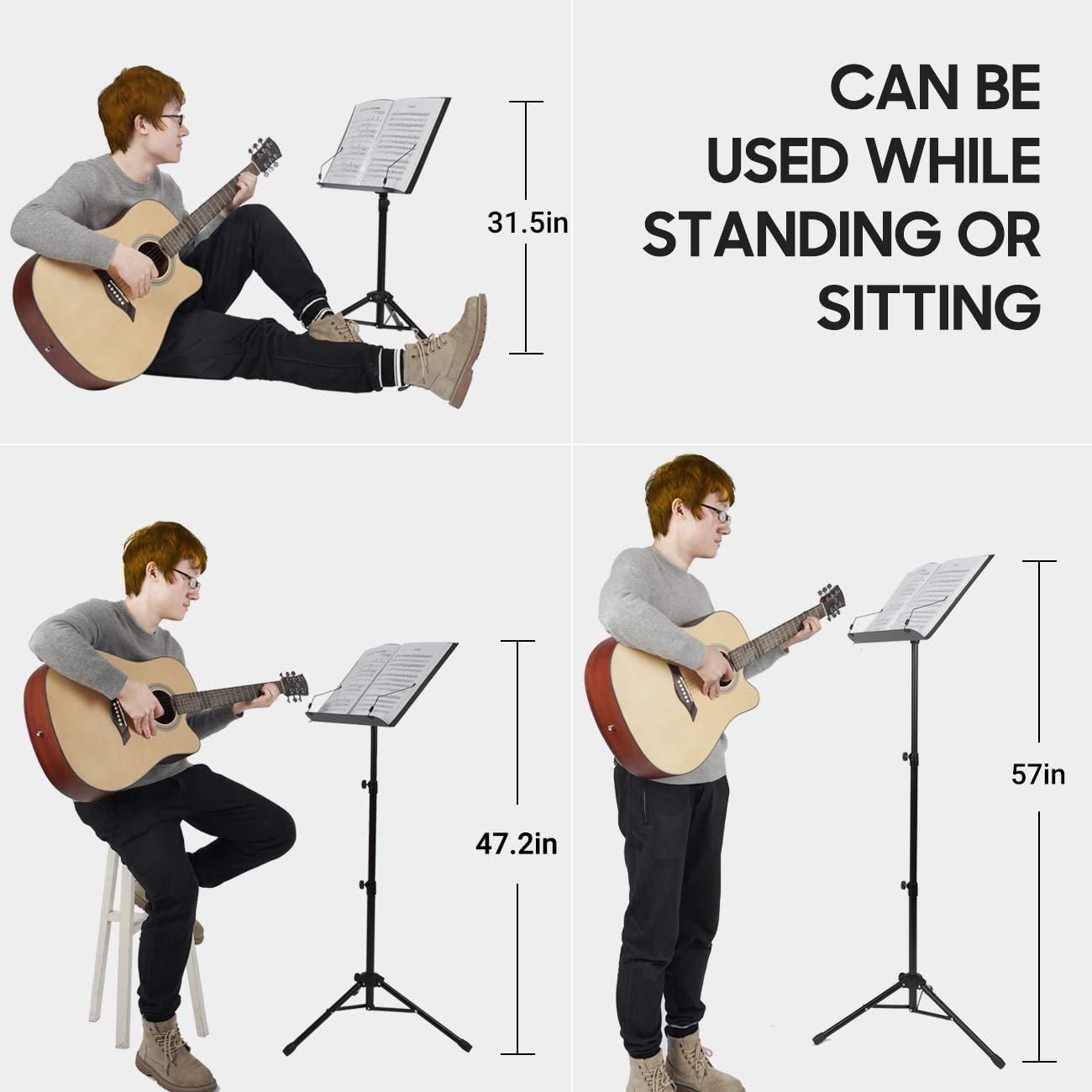 CAHAYA 5 in 1 Dual-use Sheet Music Stand & Desktop Book Stand Metal Portable Solid Back with Book Stand Support, Carrying Bag, Sheet Music Folder & Clip, Laptop Bible Book Tablet Stand CY0194