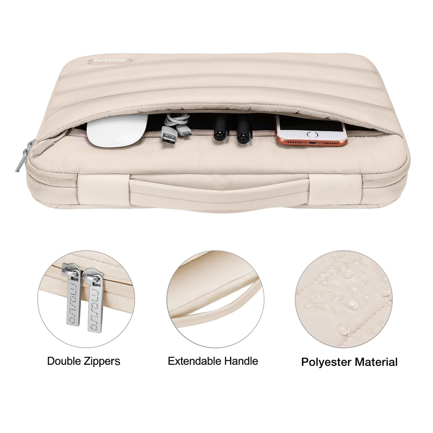 MOSISO Compatible with MacBook Air 15 inch Case M5 2026 M4 2025 M3 2024 M2 2023 A3448 A3241 A3114 A2941, Plastic Hard Shell Case&Puffy Sleeve Bag&Keyboard Skin&Webcam Cover&Screen Film, Sand