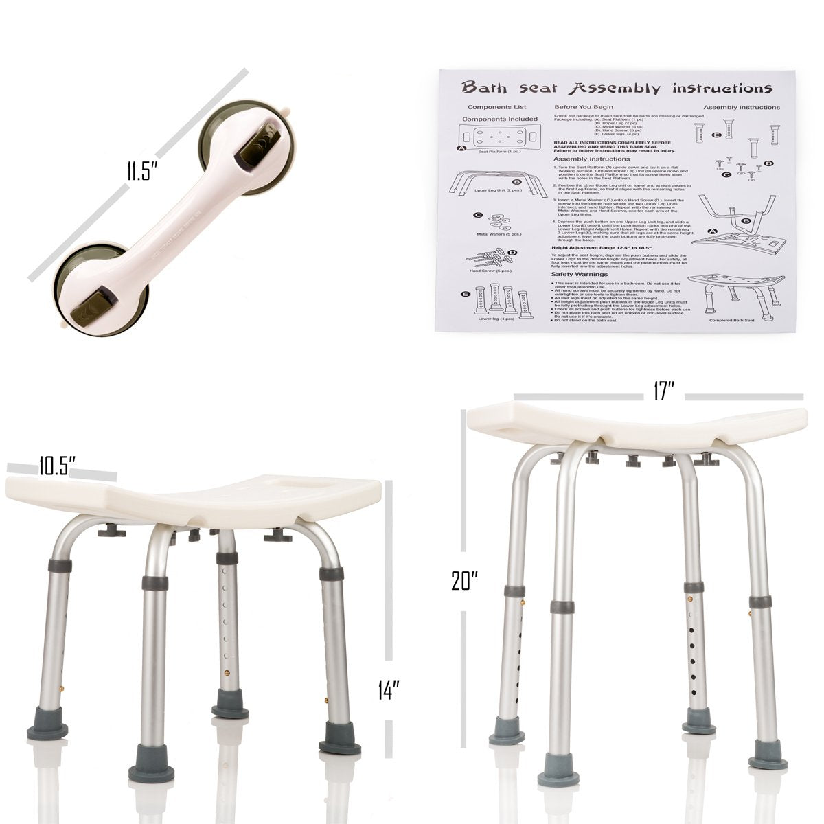 Dr. Maya Shower Chair for Inside of Shower – Adjustable Shower Stool & Bath Seat for Seniors – Lightweight Shower Bench with Anti-Slip Feet – Bathroom & Bathtub Chair for Elderly Adults | 136 Kg