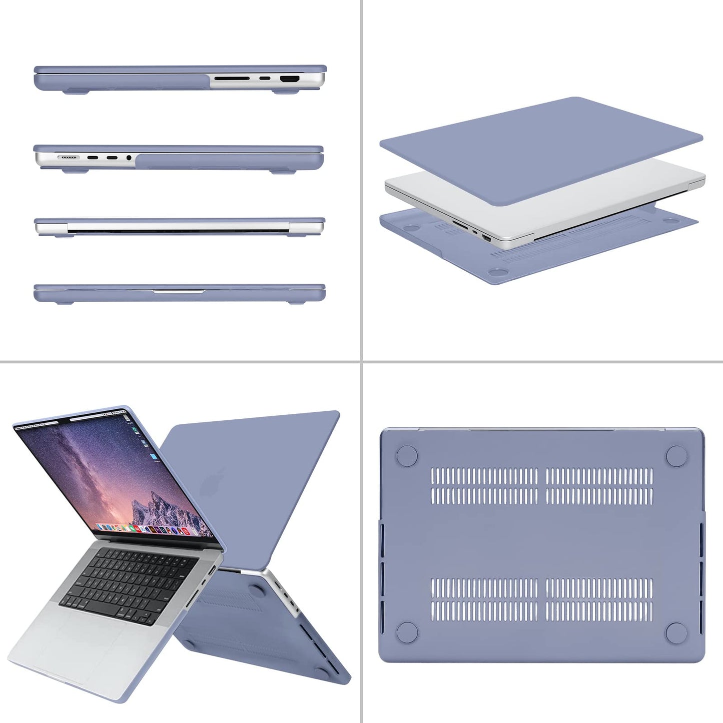 MOSISO Compatible with MacBook Pro 16 inch Case M5 2026 M4 2025 M3 M2 M1 2024-2021 A3429 A3428 A3403 A3186 A2991 A2780 A2485, Protective Hard Shell&Keyboard Cover&Screen Film&Pouch, Lavender Gray