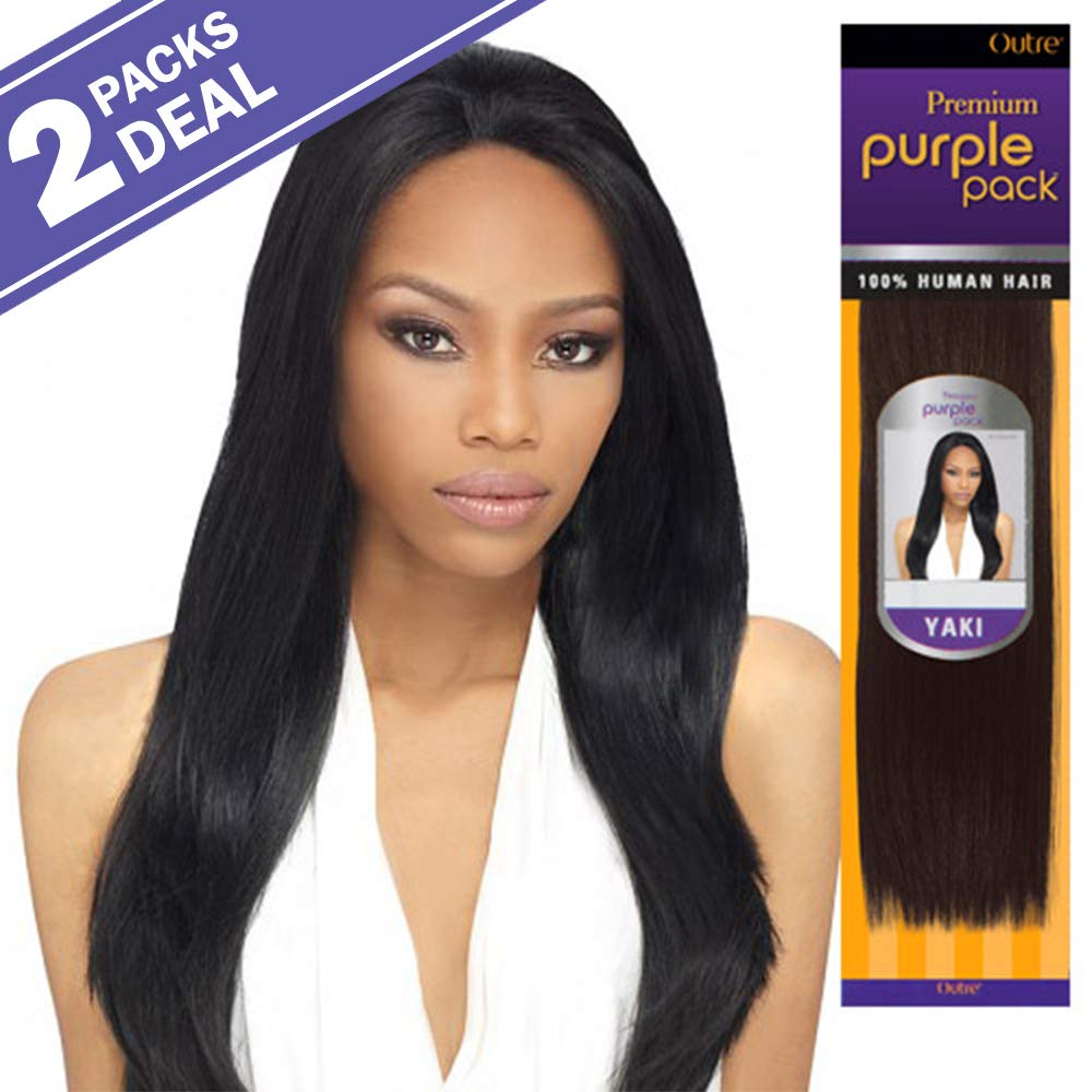 2-PACK DEALS ! Outre Human Hair Weave Premium Purple Pack Yaki (12", 1B)