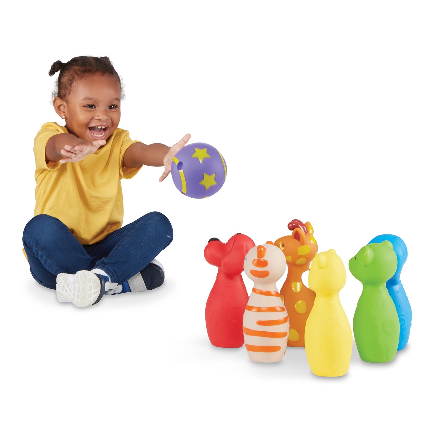 Melissa & Doug K's Kids Bowling Friends Play Set and Game with 6 Pins and Convenient Carrying CaseIndoor Outdoor Bowling Set, Soft Plastic Animal Pins, for Ages 2+