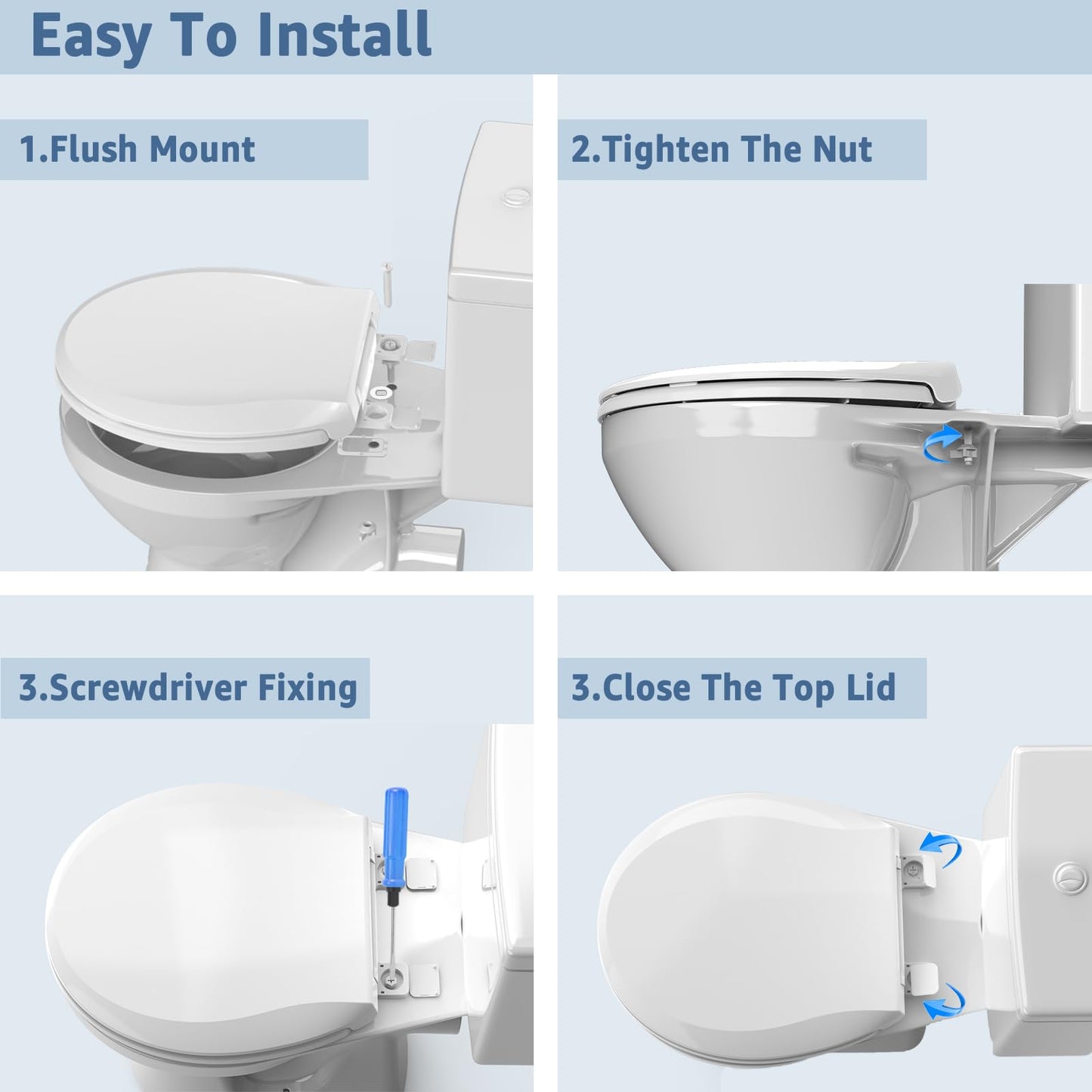 Toilet Seat Round 16.5 inch Soft Close, Toilet Lid Round PP Material Safe & Easy Clean & Quick Installation, Sturdy Accessories Never Loosen, 2 Years Support, White