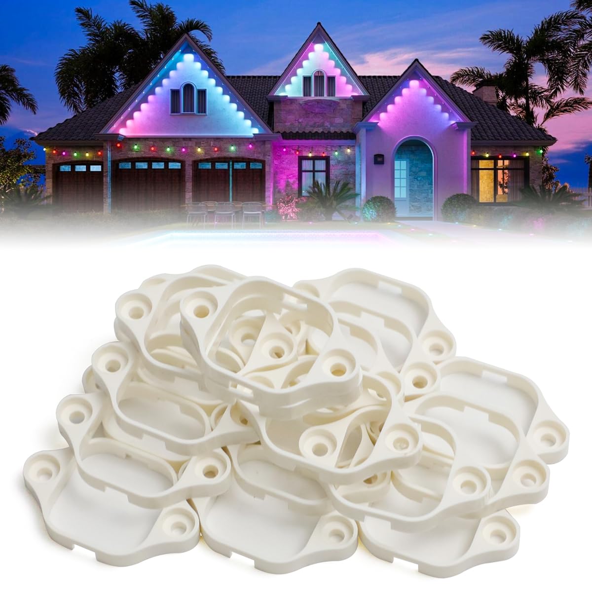 for Govee 100FT Pro (Model H706 ONLY) | 60-Pack Permanent Light Mounting Brackets | Screws NOT Included (Specs Provided) | Ideal for Soffit/Eaves