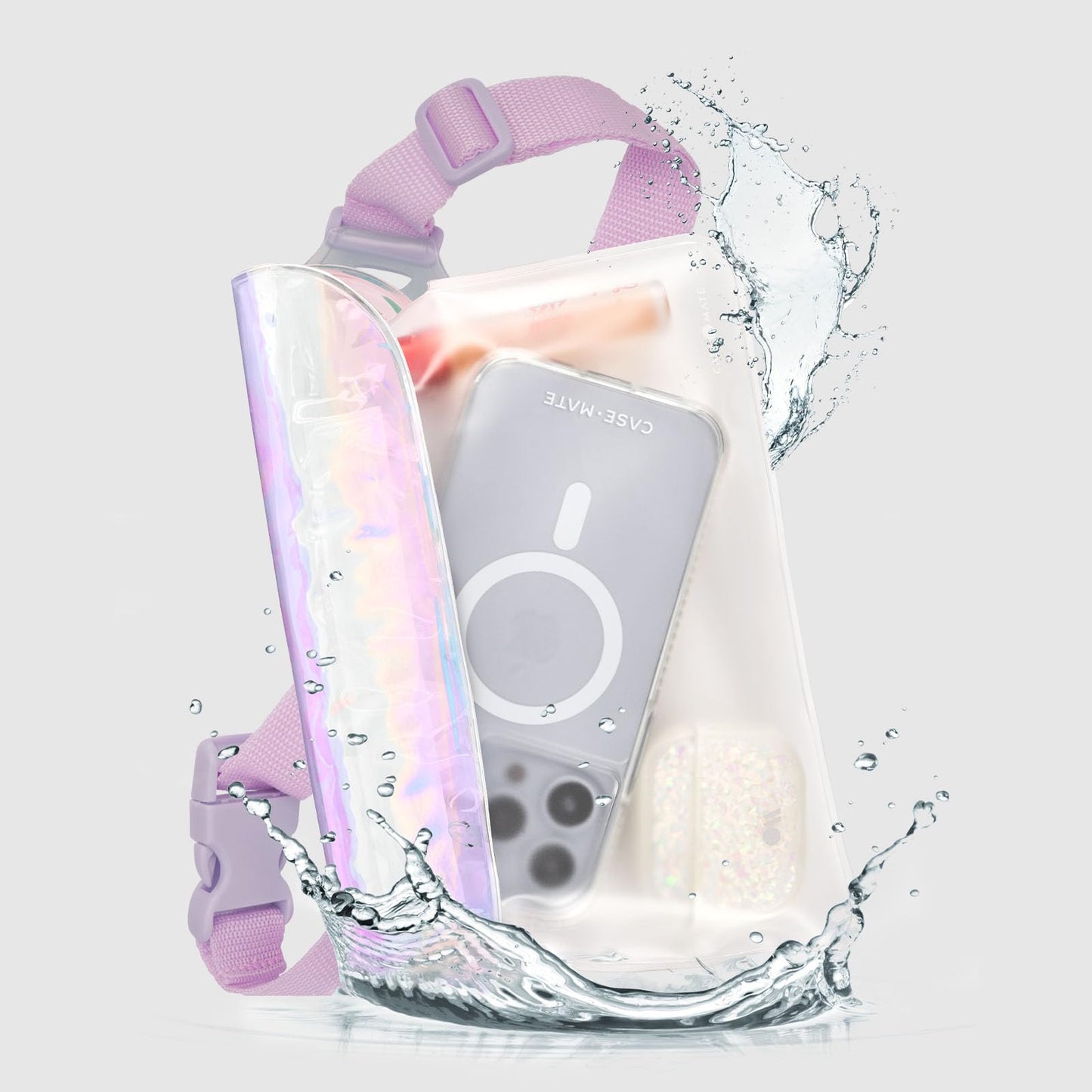 Case-Mate Soap Bubble IP68 Waterproof Phone Pouch/Case with Triple Seal Protection, Adjustable Strap - Waterproof Fanny Pack for iPhone 16 Pro Max/iPhone 15 Pro Max/14 Pro/13/S25/Pixel 9 - Iridescent
