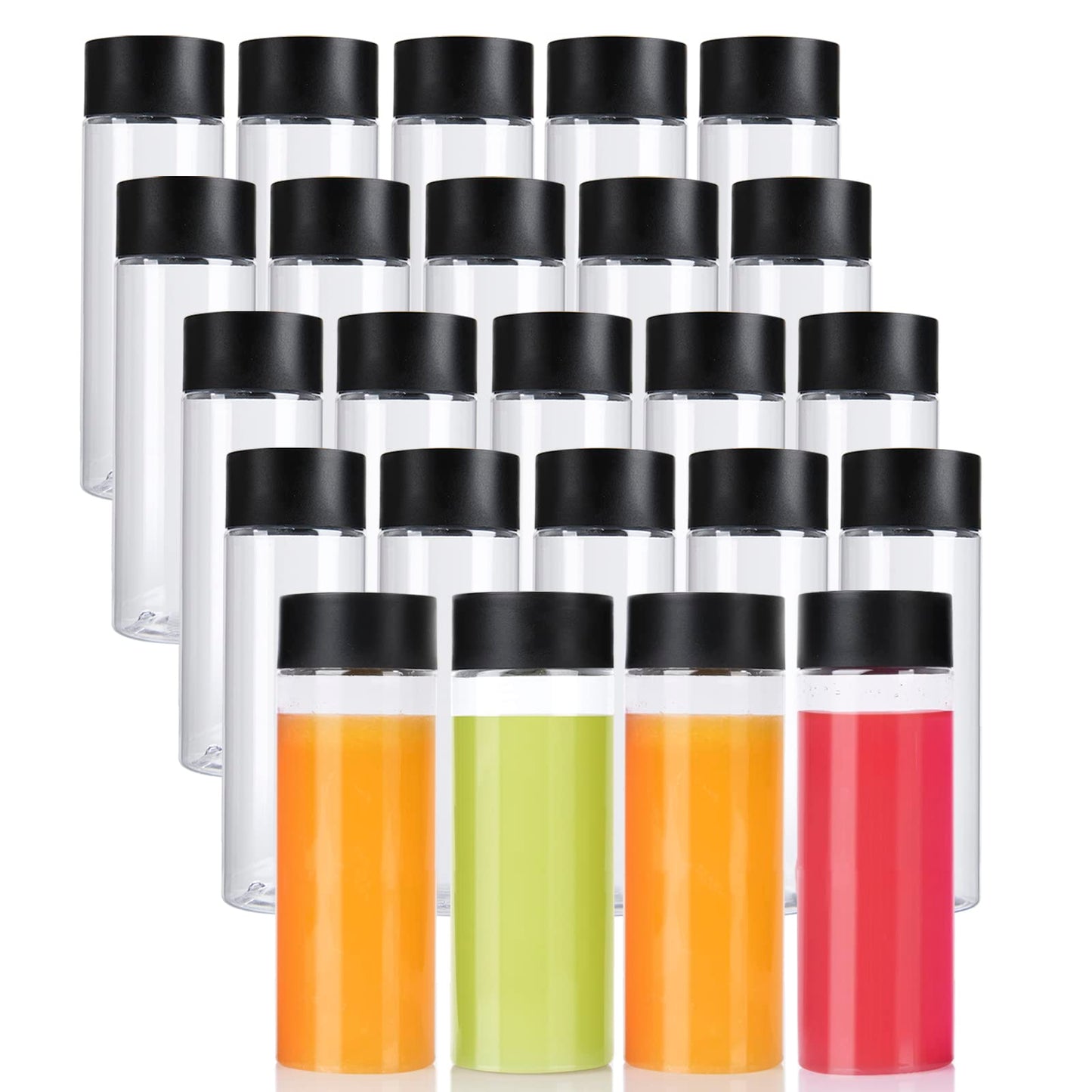 ZMYBCPACK 24 Pack 10 OZ (300 ml) Clear PET Plastic Juice Bottles with Black Lids - Plastic Smoothie Bottles for Juice, Milk, Homemade Beverages