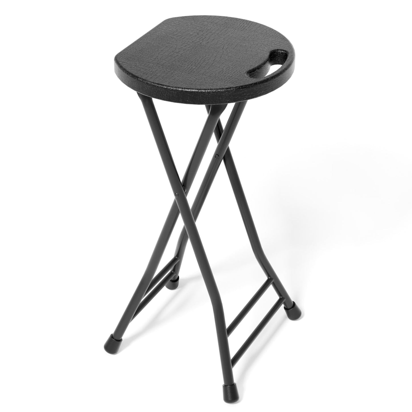 LEDLAY24 Inch Folding Stool with Handle - 500LBS Capacity Portable Foldable Stool with Non-Slip Feet, Heavy-Duty Steel & Plastic Collapsible Stool for Indoor Outdoor Use, Black