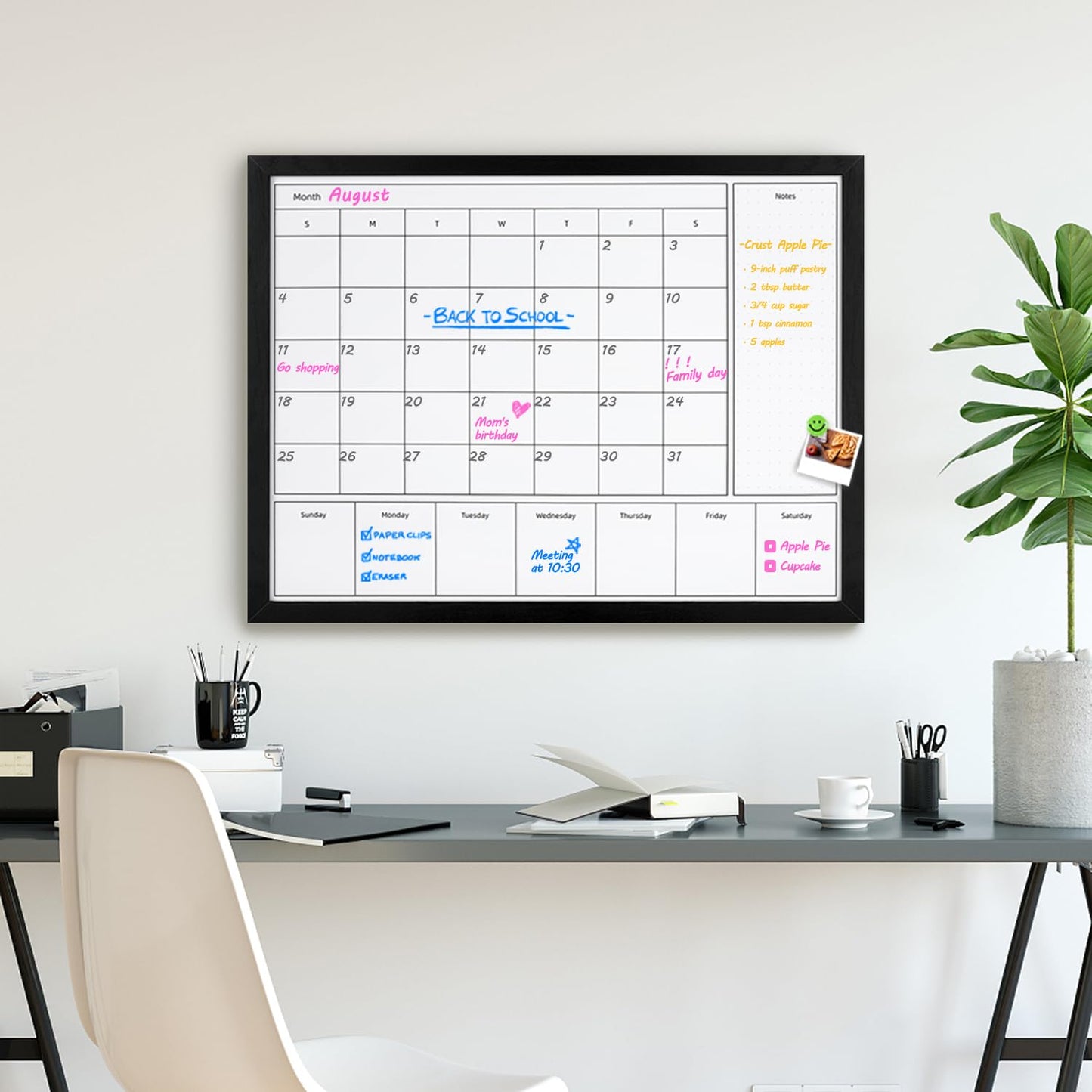 Aitakatta 3-in-1 Dry Erase Calendar for Wall, Magnetic Monthly & Weekly Calendar Whiteboard, Dry Erase Board for Wall with Black Wood Frame, Hanging White Board Calendar for Decor/Memo(YL+ZL-BK,6080)