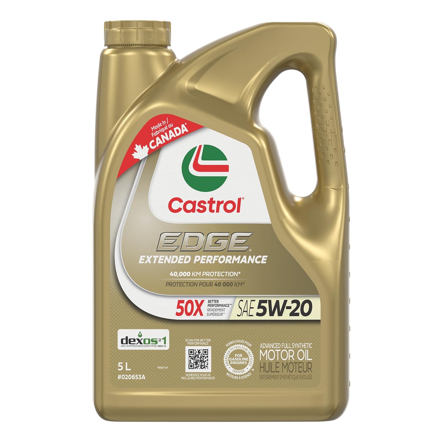 Castrol Edge Extended Performance 5W-20 Advanced Full Synthetic Motor Oil, 5 Litres | Made in Canada