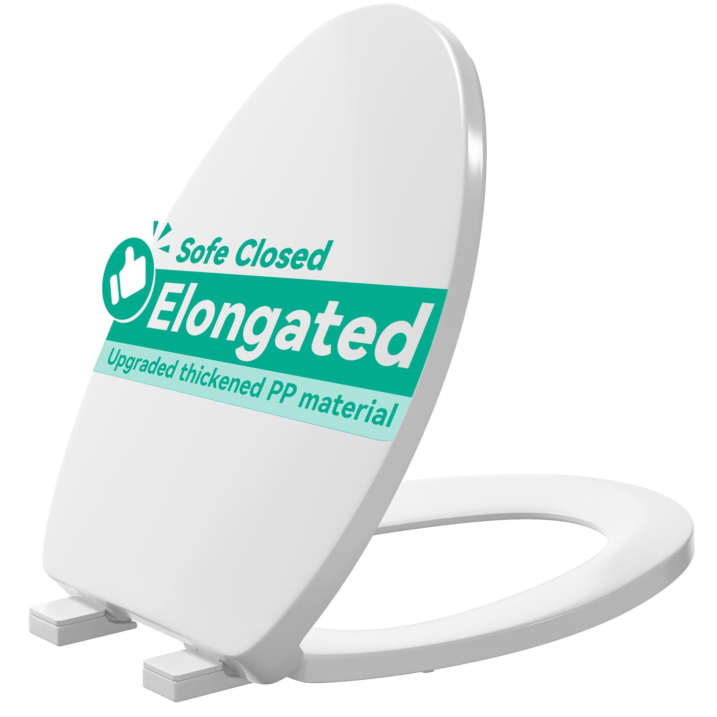 Toilet Seat Elongated, Oval Toilet Seats with Cover Quiet Close, Never Loosen Bumpers, Easy Removing and Cleaning, White, 18.5" L x 14" W