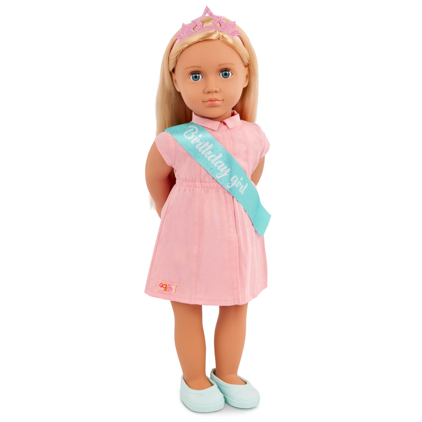 Our Generation – 18-Inch Birthday Doll – Lifelike Blue Eyes & Dark – Blonde Hair – Party Dress, Sash & Balloons – Pretend Play 3+ Years – Brenna