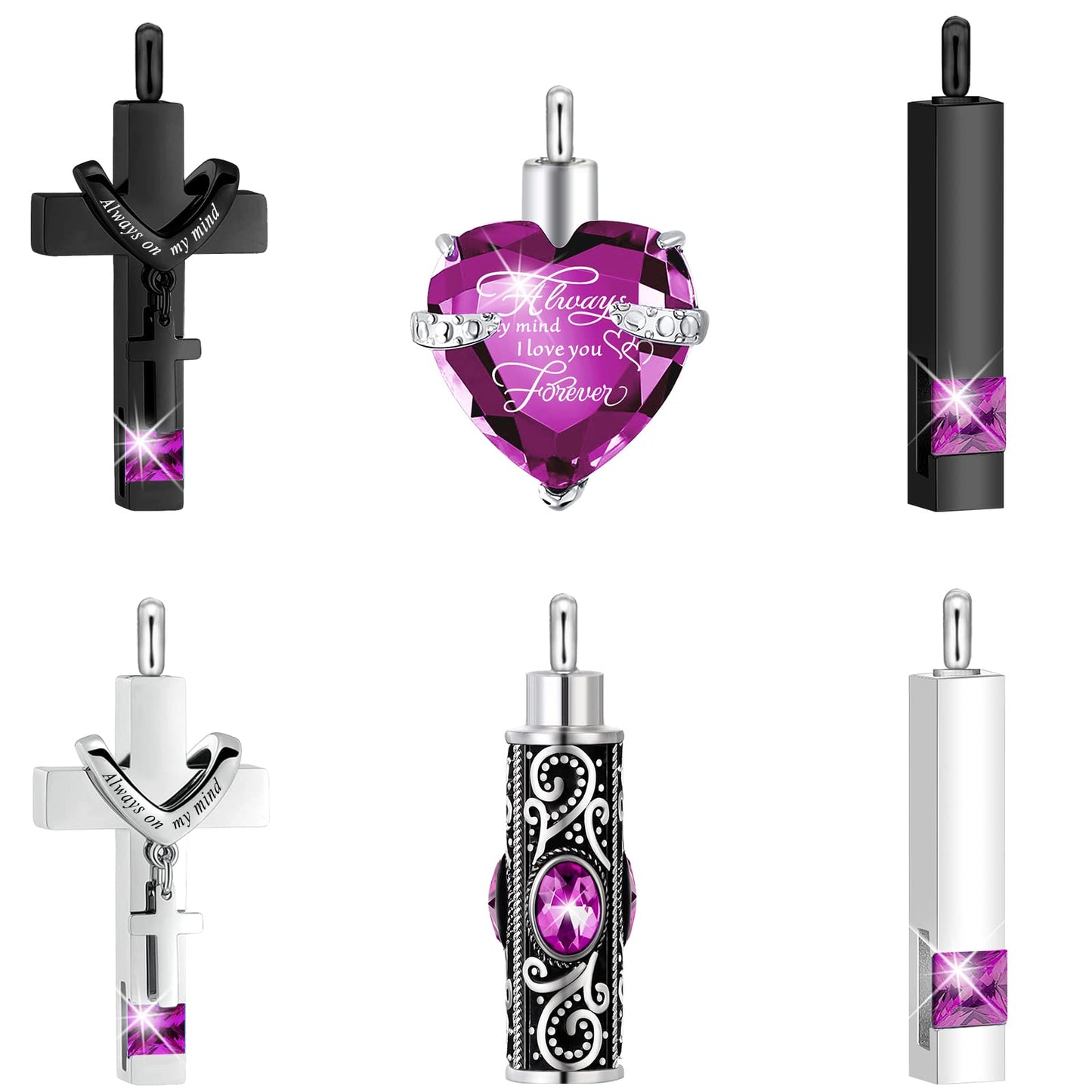 Fumete 6 Pcs Ashes Necklace Urn Jewelry for Human Ashes Memorial - Men & Women Pendant(Purple)