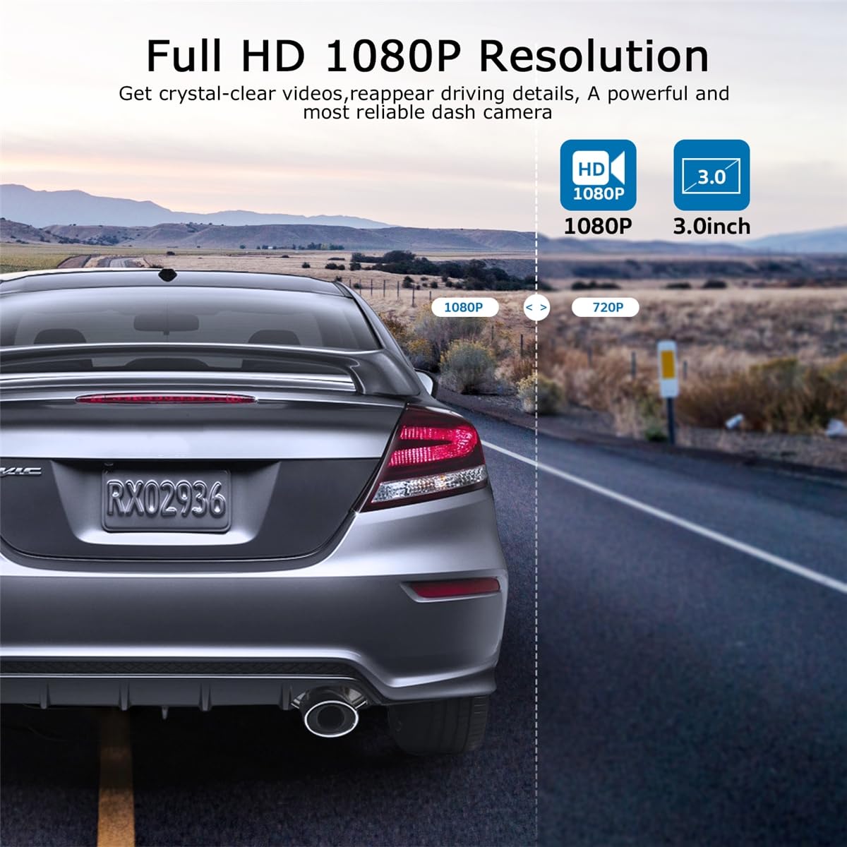 ORSKEY Dash Cam 1080P Full HD Car DVR Dashboard Camera Video Recorder in Car Camera Dashcam for Cars 170 Wide Angle WDR with 3.0" LCD Display Night Vision G-Sensor