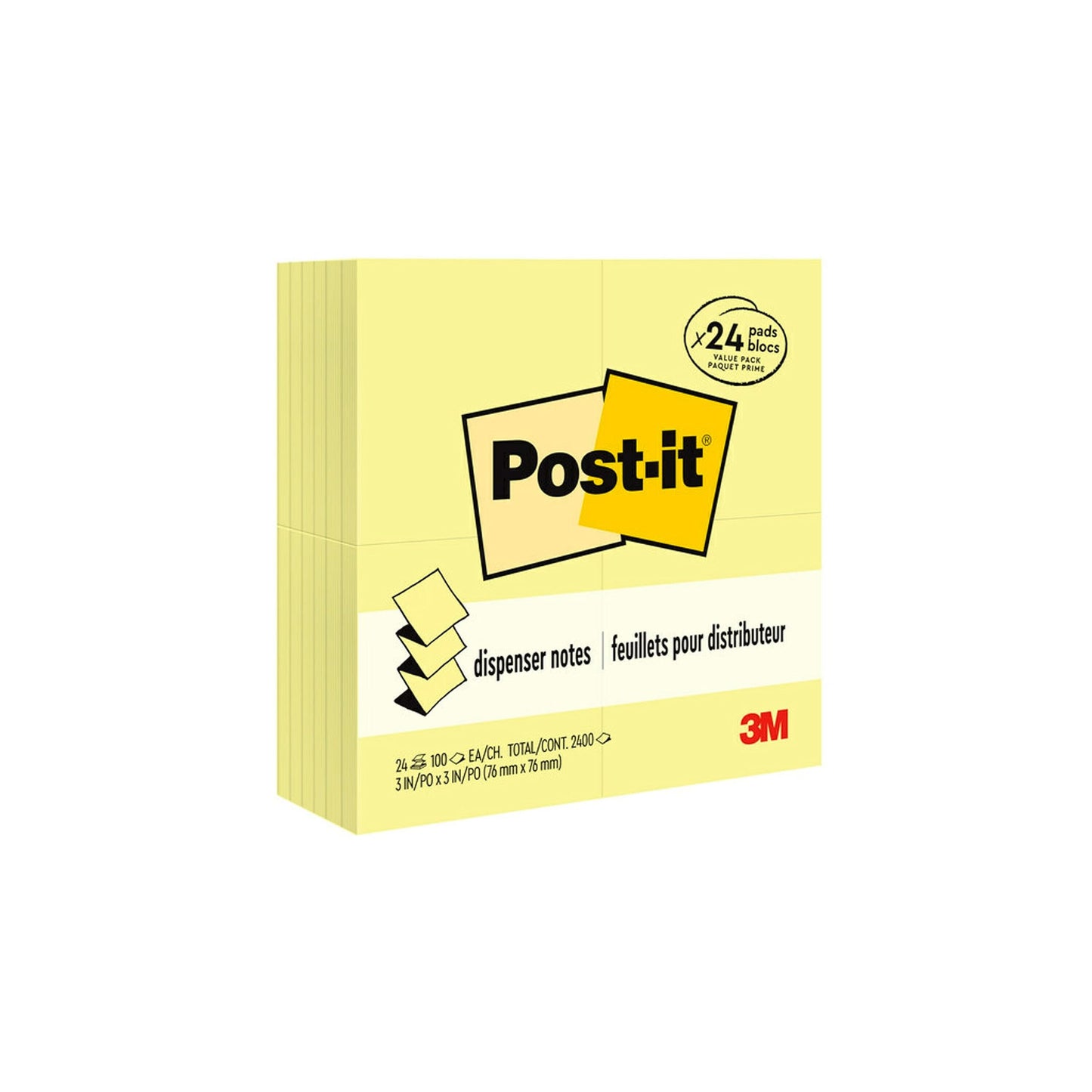 Post-It Notes Original Pop-Up Sticky Notes, 3" x 3", 24 Pads, 90 Sheets/Pad, Canary Yellow (R330Y24VAD)