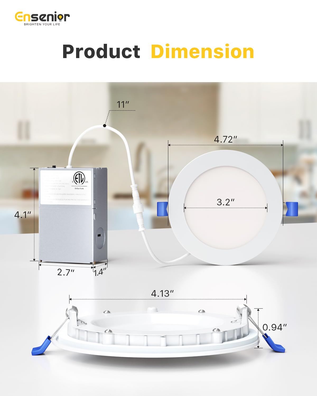Ensenior 4Inch LED Recessed Slim Pot Light with Junction Box, 5000K, 9W 75W Eqv, Dimmable IC-Rated Ceiling Lighting, 750LM High Brightness - ETL and Energy Star Certified (6 Pack, Cool White)