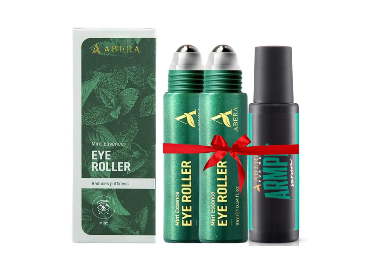 Abera Eye Roller Serum for Men – Eye Bags, Dark Circles & Puffiness Treatment – Mint Essence with Vitamin C & Peptides 0.34 fl oz (2 Boxes) + FREE Abera Men Armpit Roller