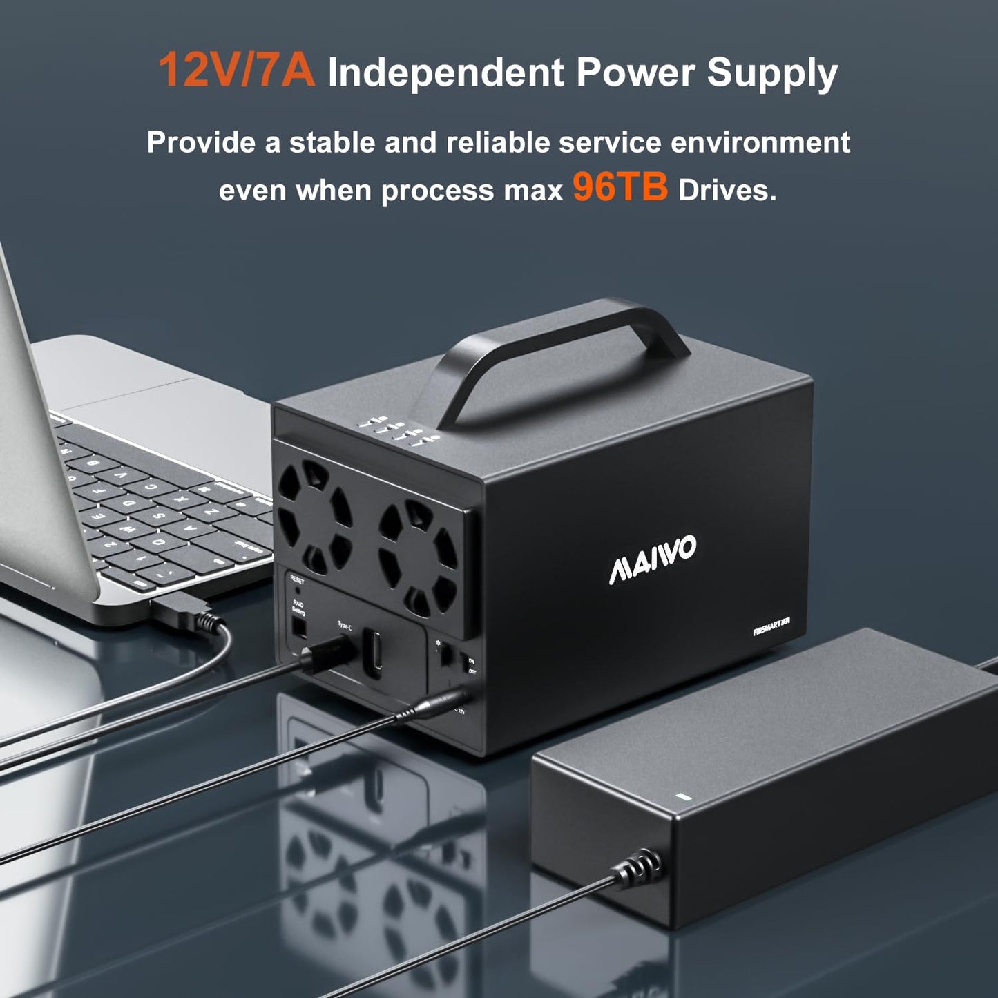 MAIWO 4 Bay RAID Enclosure for 3.5" SATA HDD with 2 Fans,USB 3.1 SATA Hard Drive Enclosure with HD-MI Port, 7 RAID Modes, Support 96TB Capacity Expansion