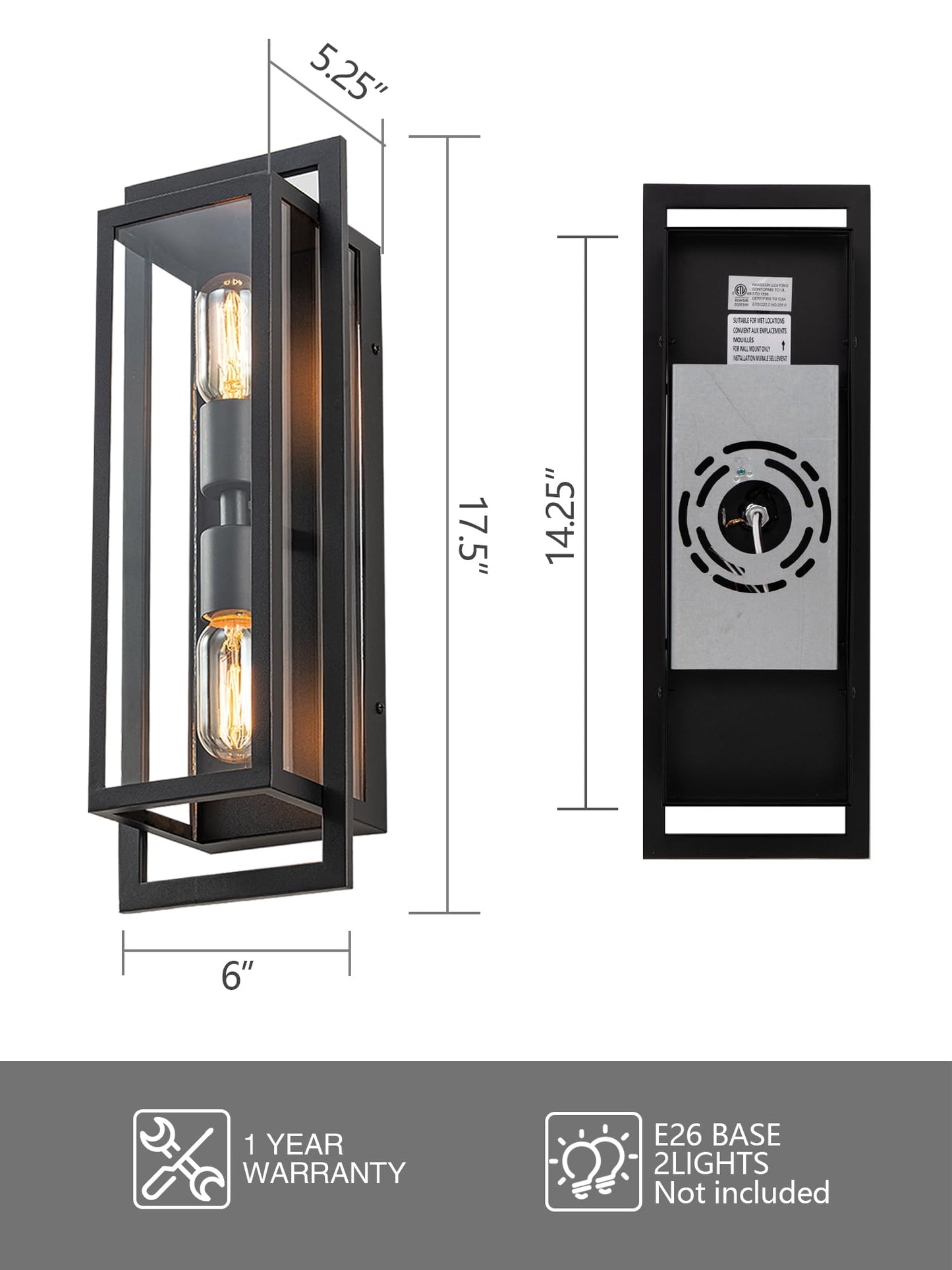 OUPAVOCS Outdoor Wall Light Fixture, Modern Porch Light Wall Mount, Exterior Wall Lamp with Clear Glass, Up and Down Outside Wall Sconce Lighting for House, Patio, Garage