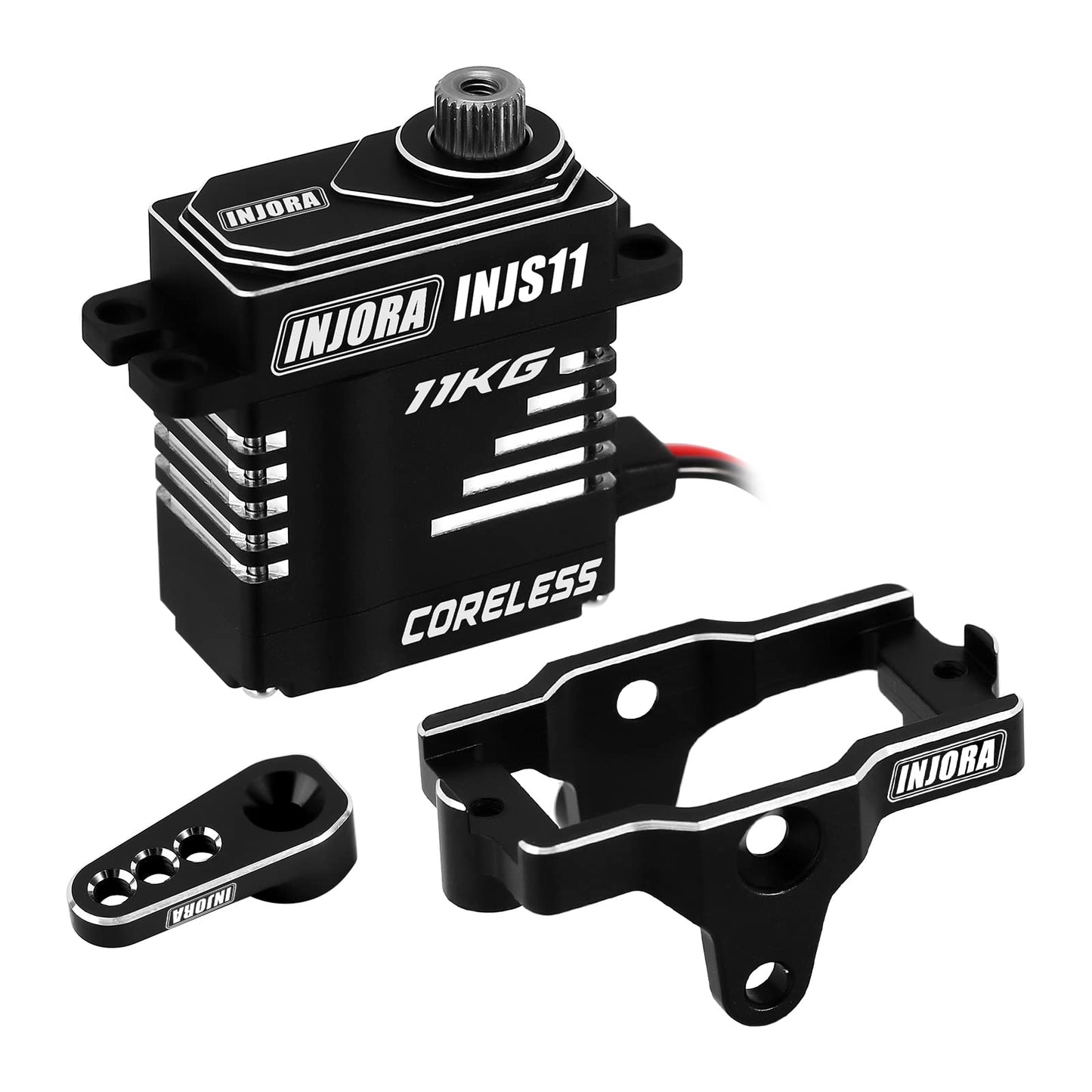 INJORA Coreless High Torque Micro Servo with Mount and Servo Horn for TRX4M TRX4MT 1/18 RC Crawler Upgrade Parts(Black)